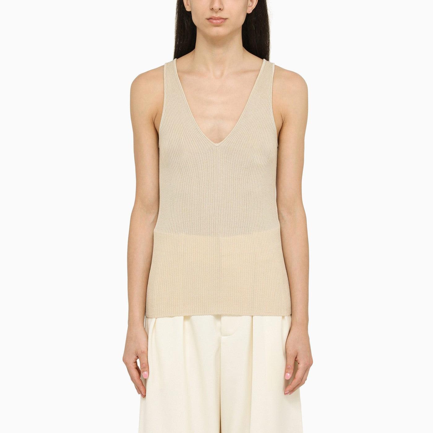 By Malene Birger Rory Beige Ribbed Top in Natural | Lyst
