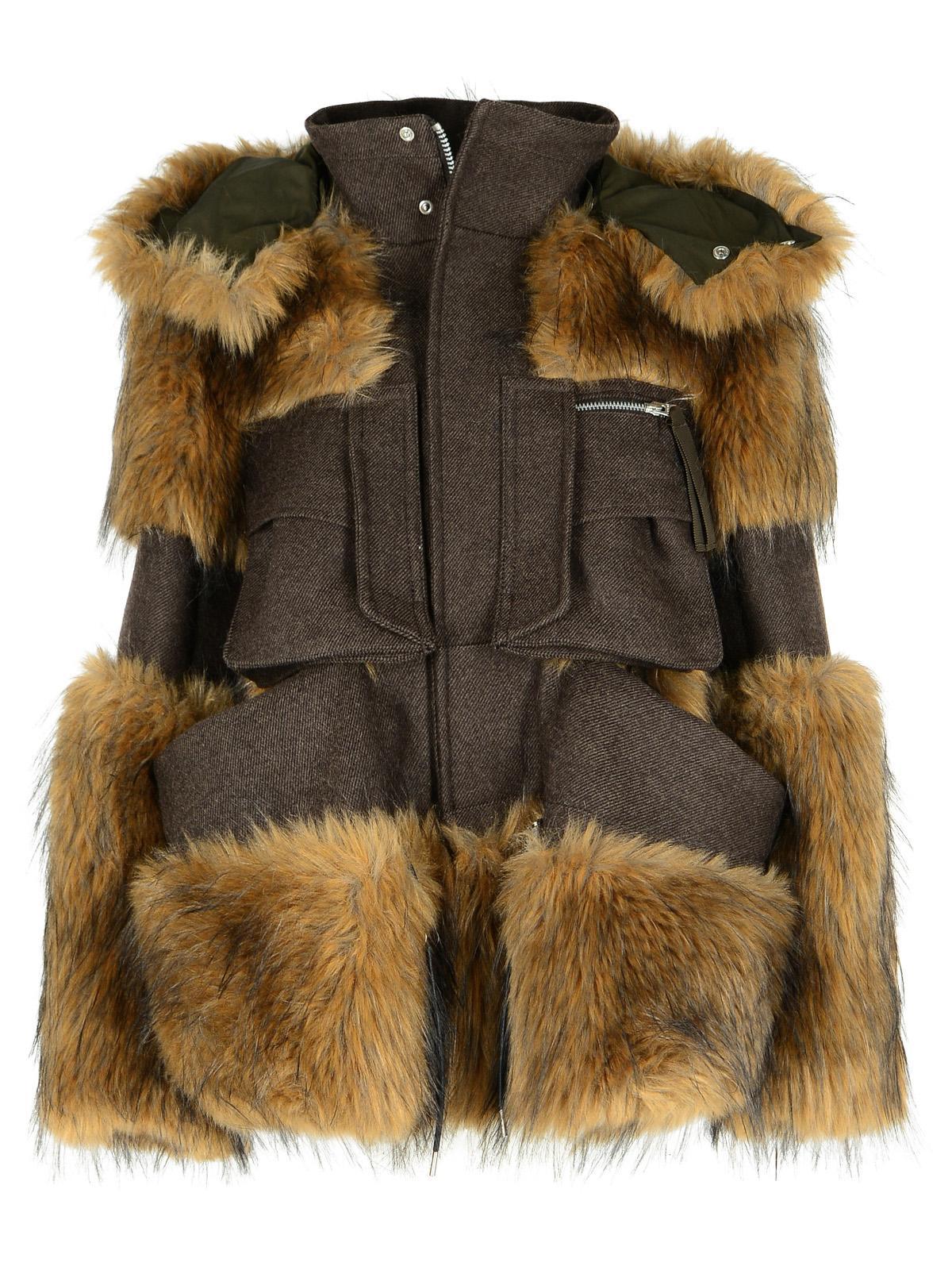 Sacai Wool Jacket in Brown | Lyst