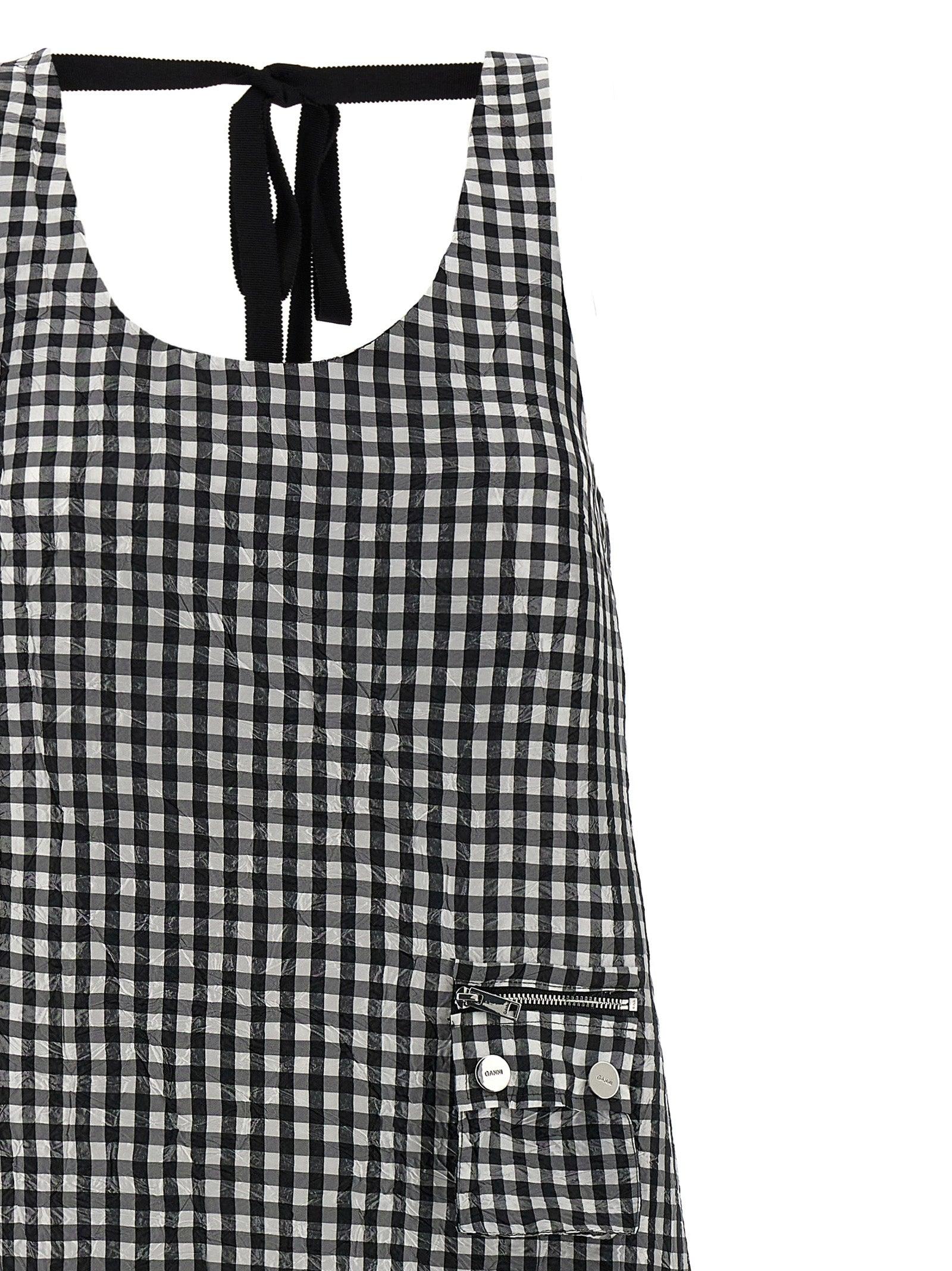 Ganni 'Crinkled Check Long' Dress in Gray | Lyst