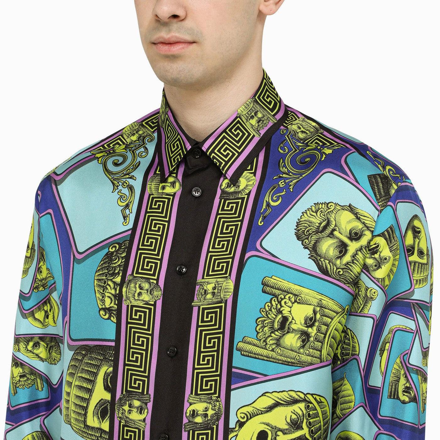 Versace Multicoloured Le Maschere Shirt in Blue for Men | Lyst