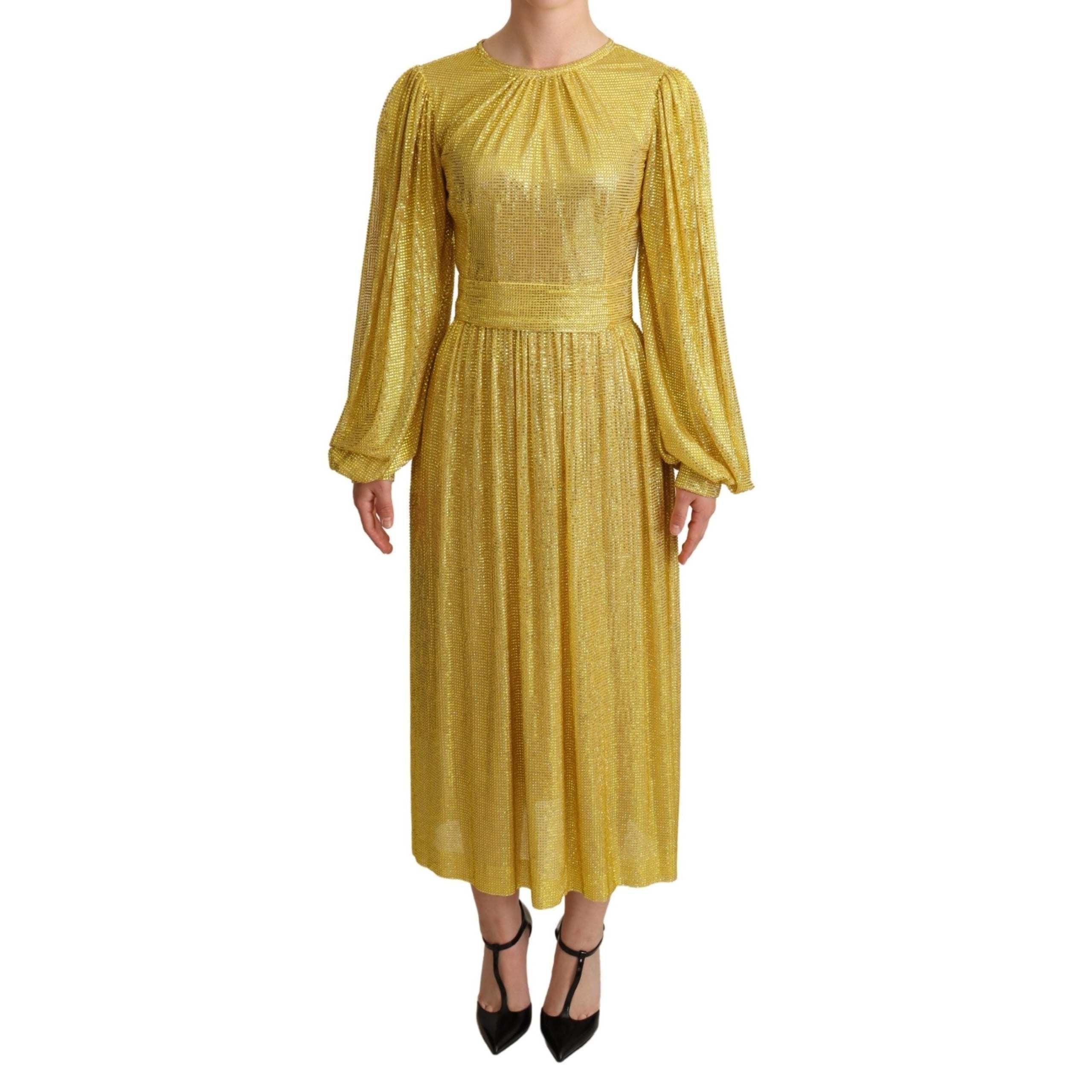 Dolce & Gabbana Silk Crystal Mesh Pleated Maxi Dress in Yellow - Save 22% |  Lyst