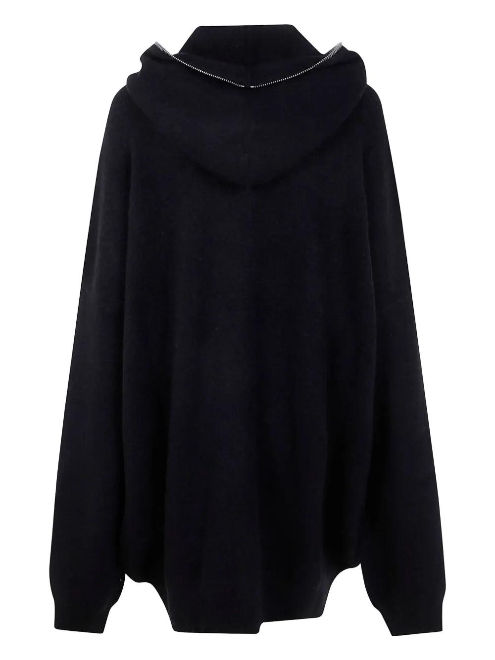 パーカー・フーディ Rick Owens Oversized Black Knit Sweatshirt With Full Zip Rick Owens Oversized Black Knit Sweatshirt With Full Zip