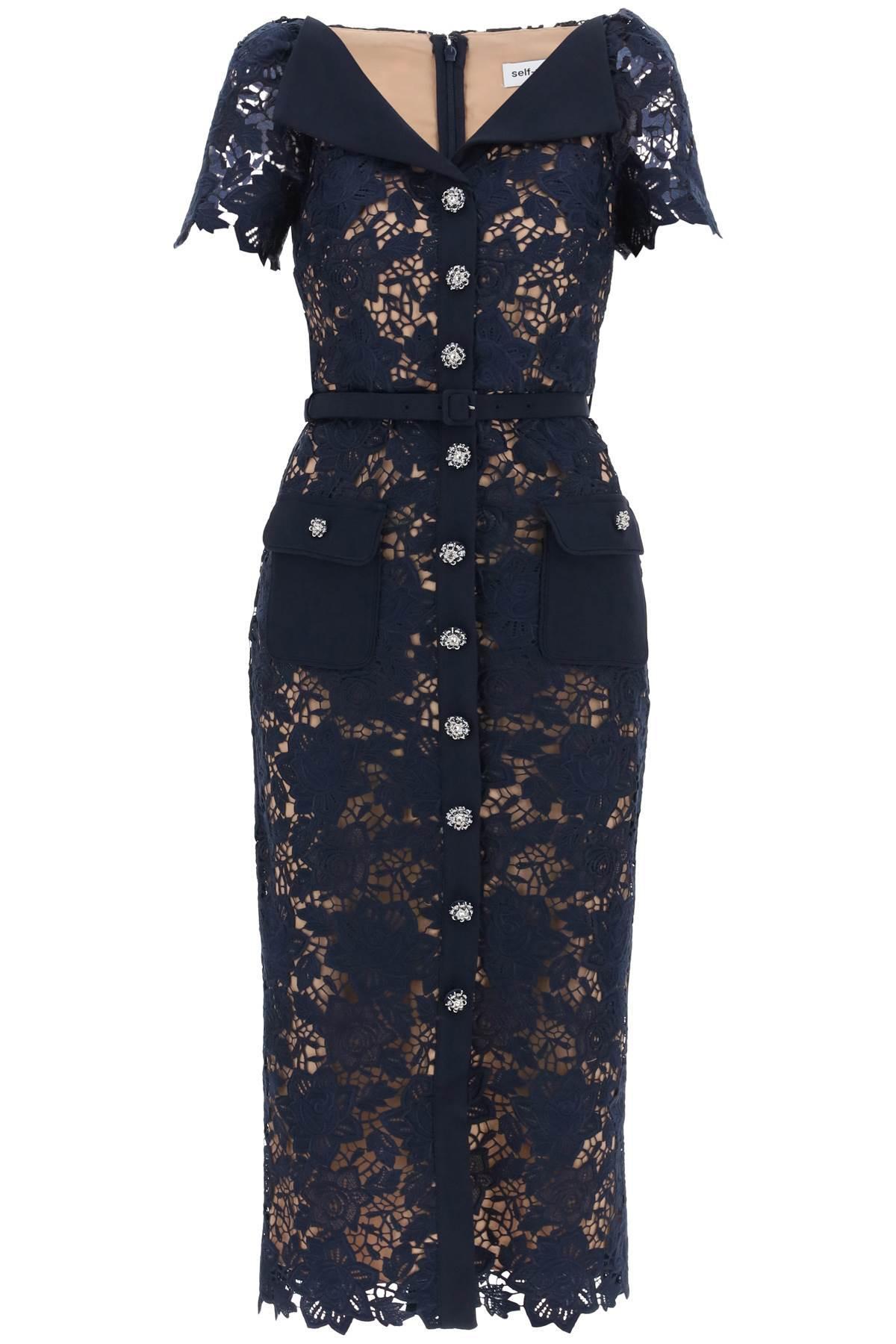 Self-Portrait Self Portrait Guipure Lace Dress With Diamant Buttons in Blue  | Lyst Canada