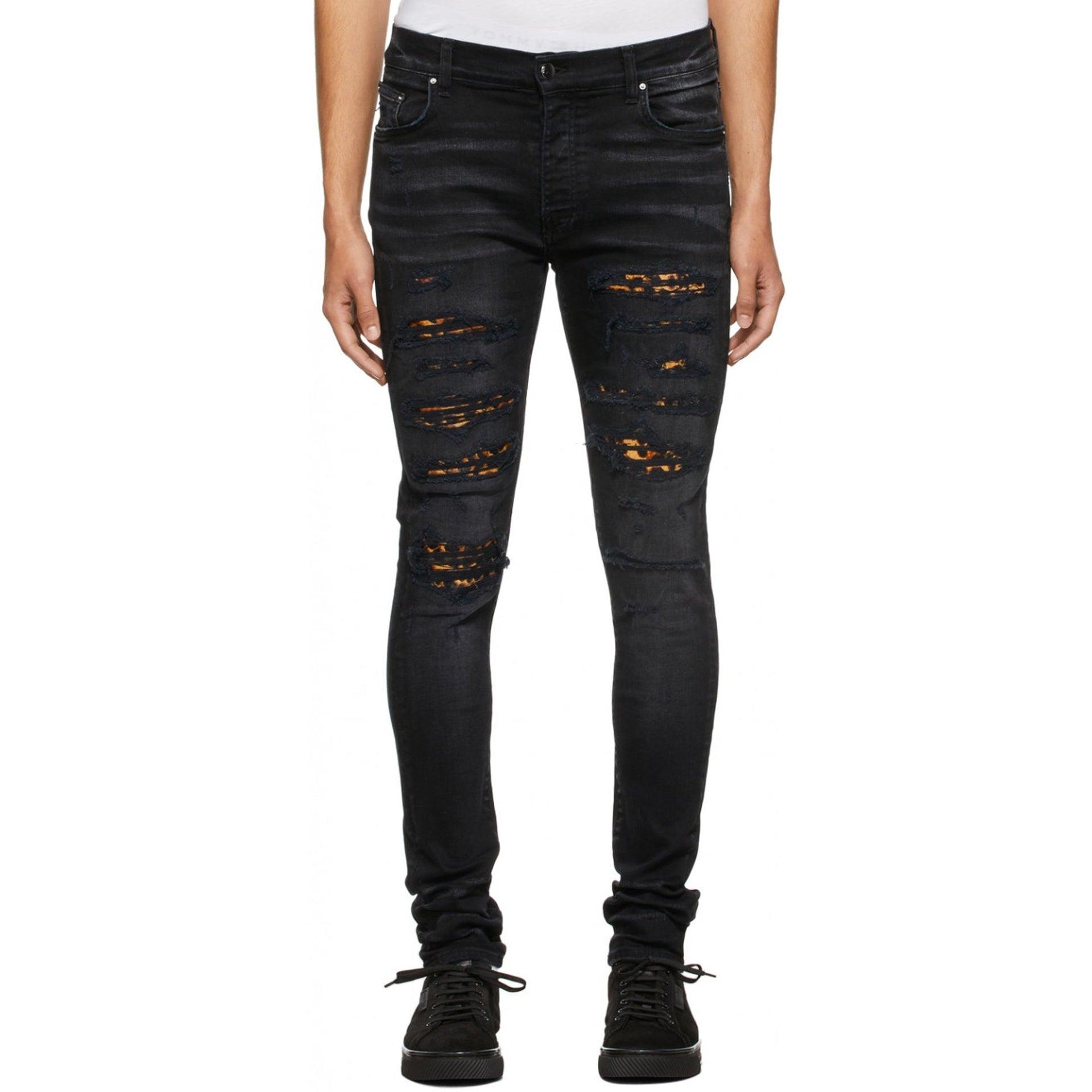 Amiri Leopard Denim Jeans in Black for Men | Lyst
