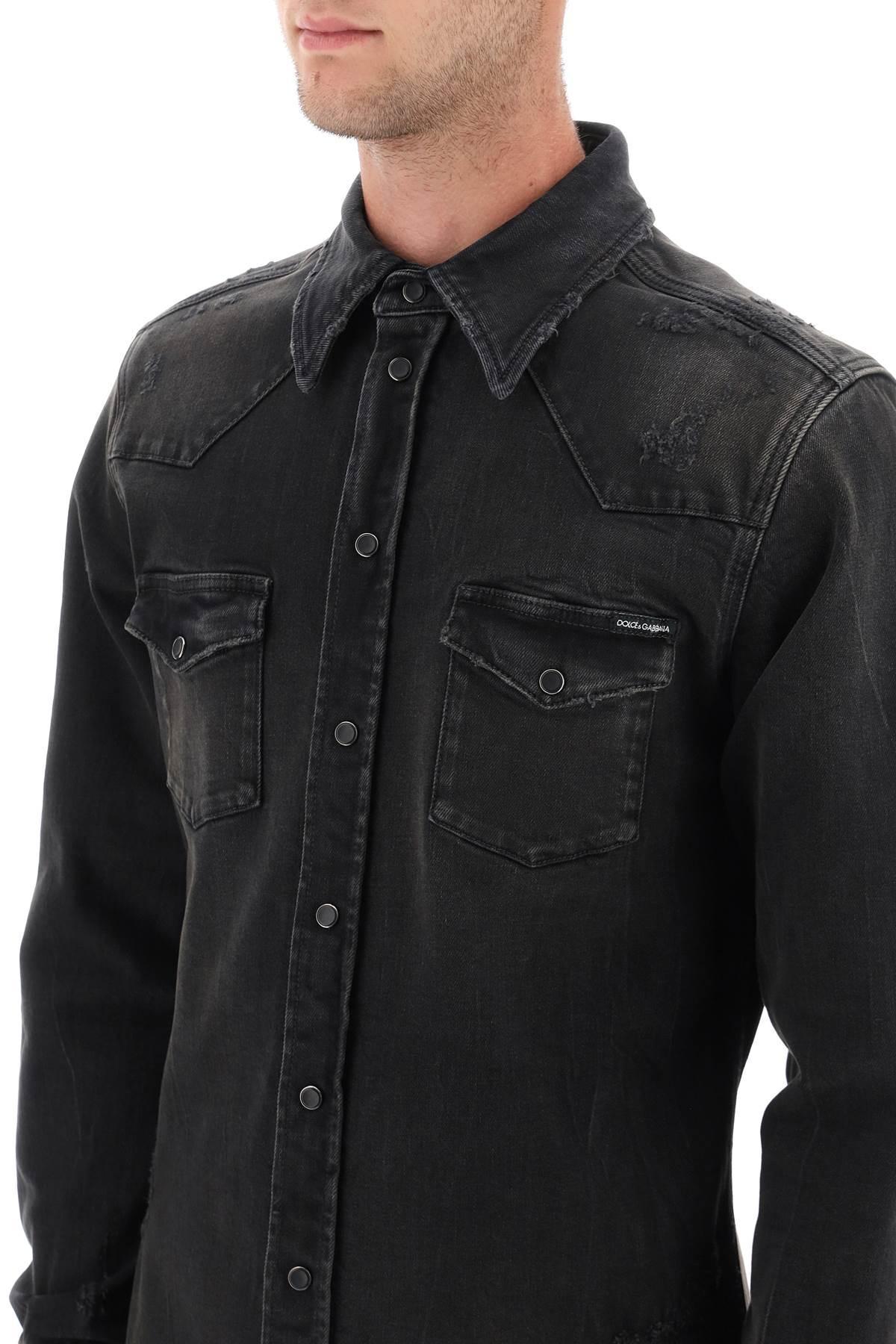 Dolce & Gabbana Distressed Denim Western Shirt in Black for Men | Lyst