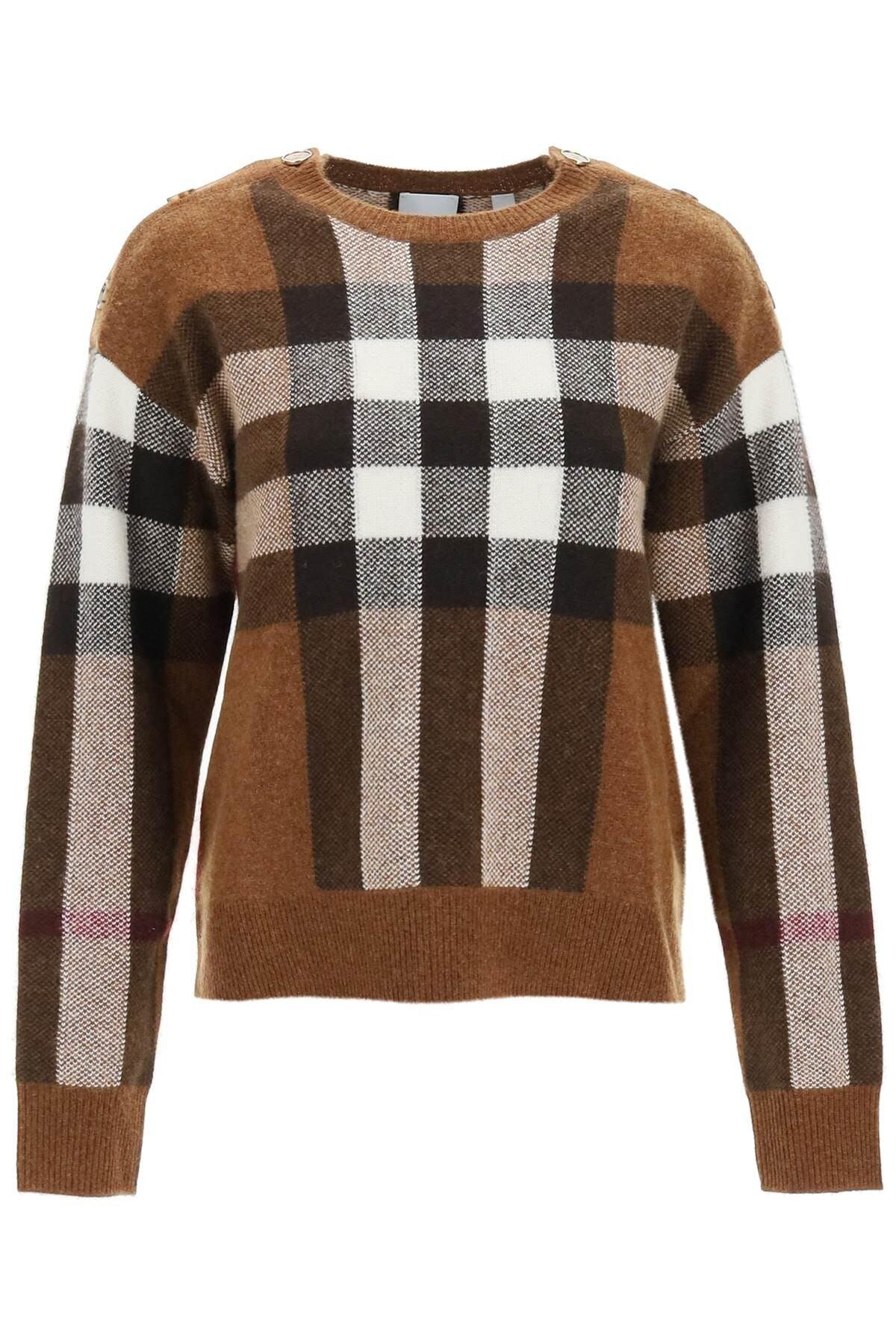 Burberry 'darla' exaggerated Check Sweater In Wool And Cashmere in Brown |  Lyst