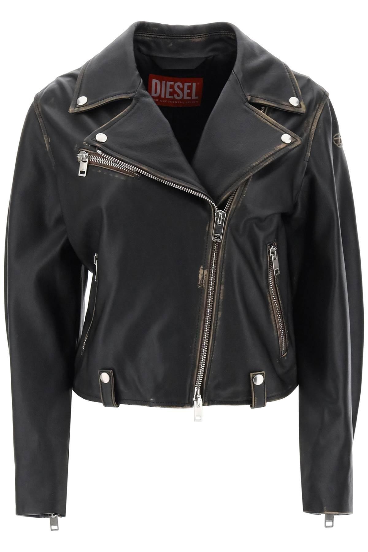 DIESEL l edmea Lamb Leather Biker Jacket in Black Lyst