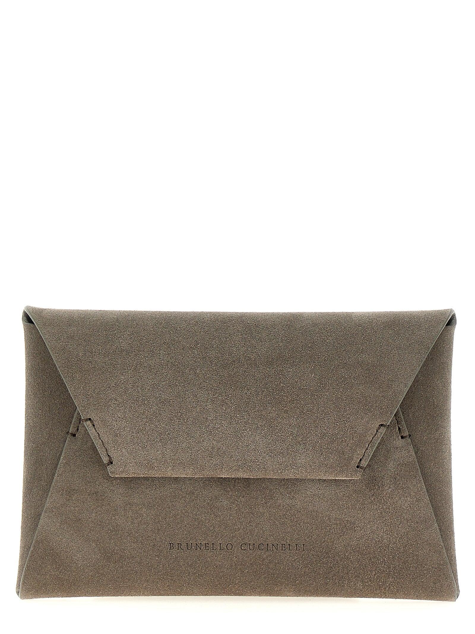Brunello Cucinelli Suede Clutch in Gray | Lyst
