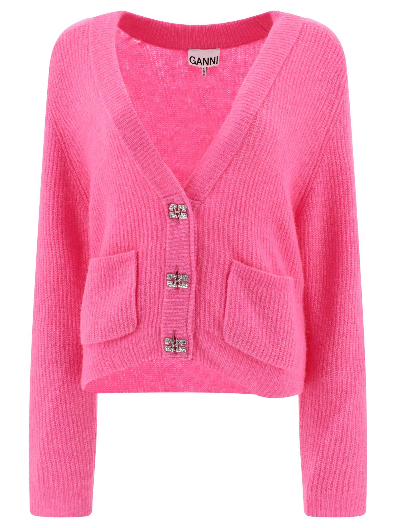 Ganni Soft Wool Cardigan in Pink | Lyst