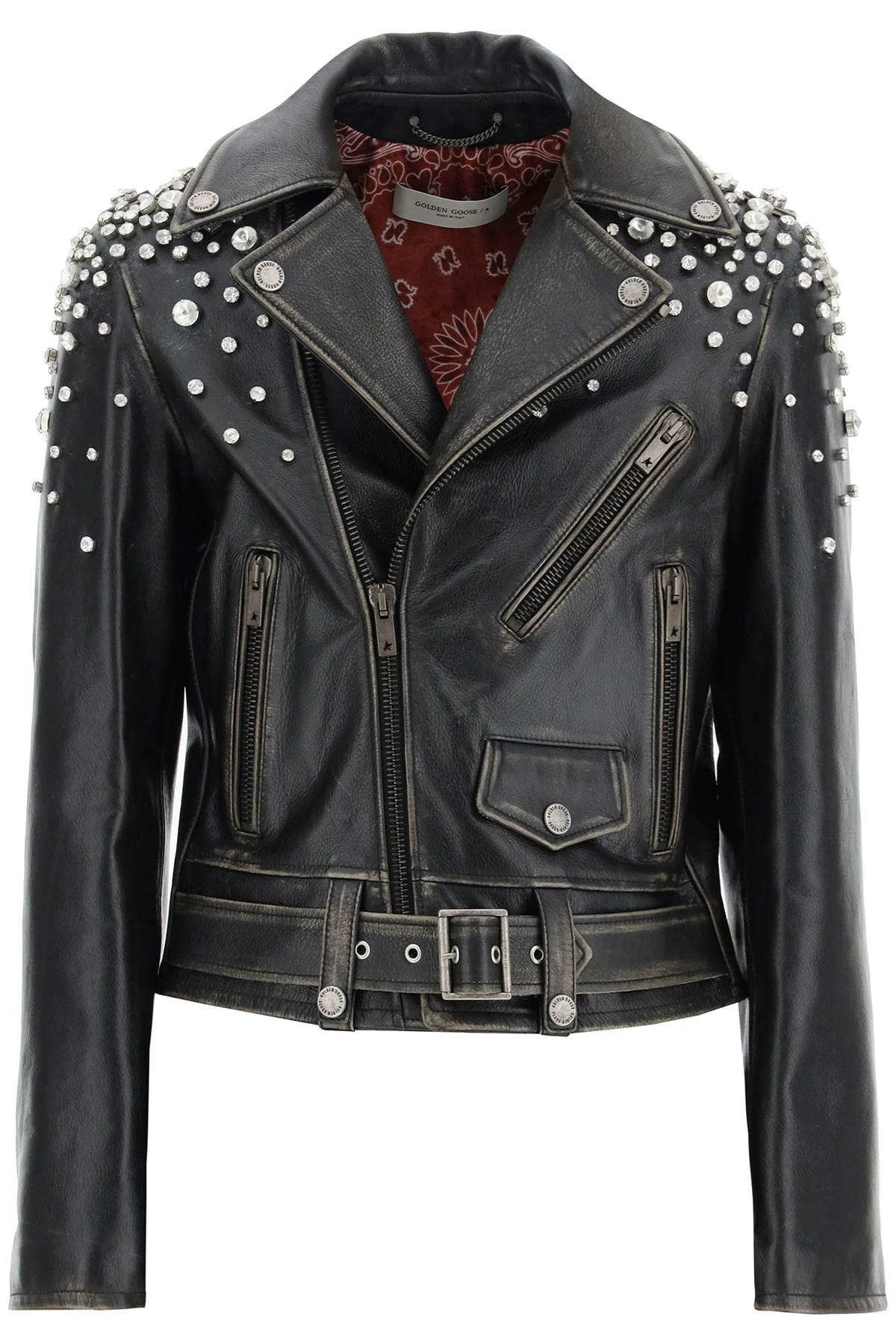 Golden Goose 'destiny' Leather Biker Jacket With Crystals in Black Lyst