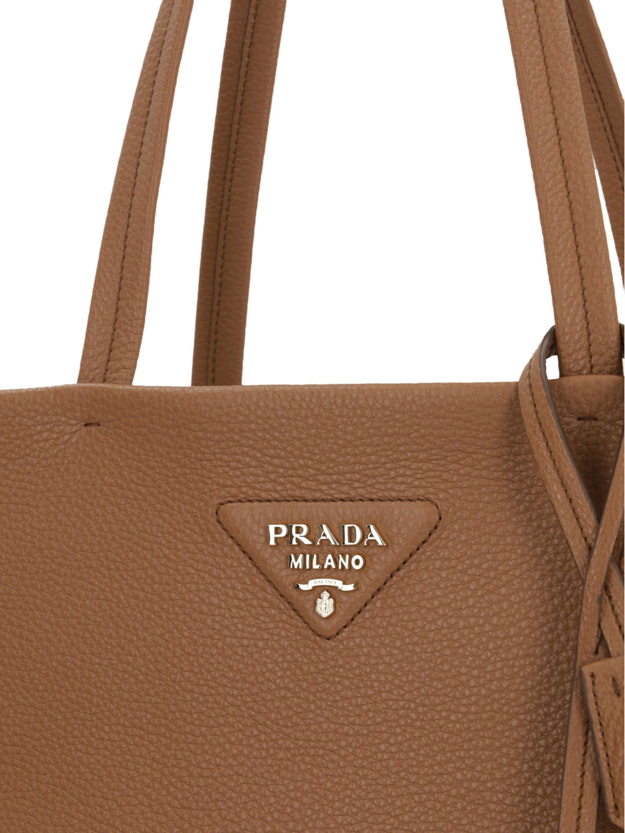 Prada Triangle Logo Leather Tote Bag in Brown | Lyst