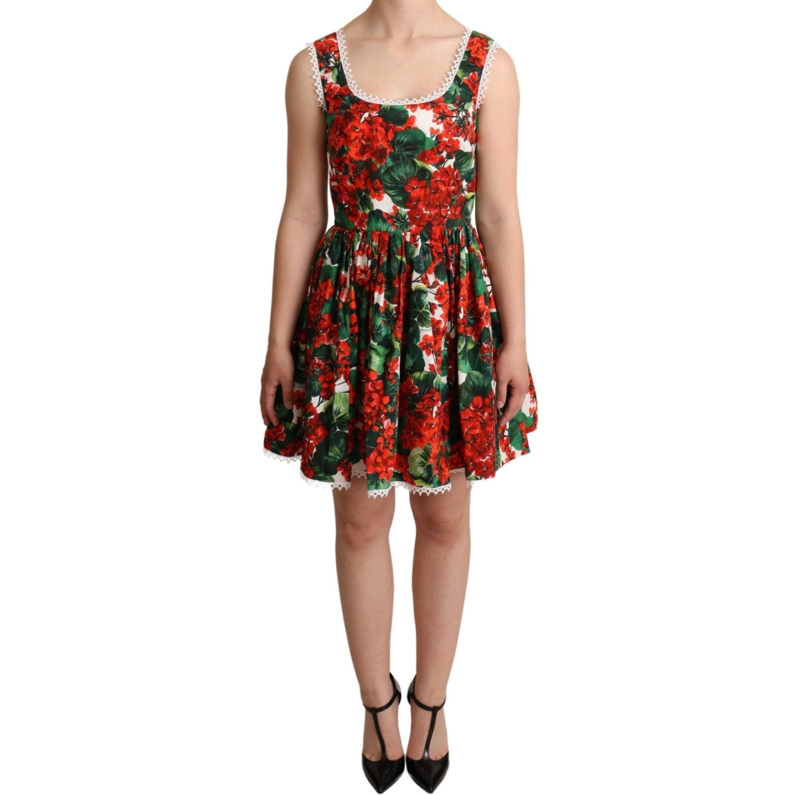 Dolce & Gabbana Red Geranium Print Cotton Poplin Mini Dress | Lyst