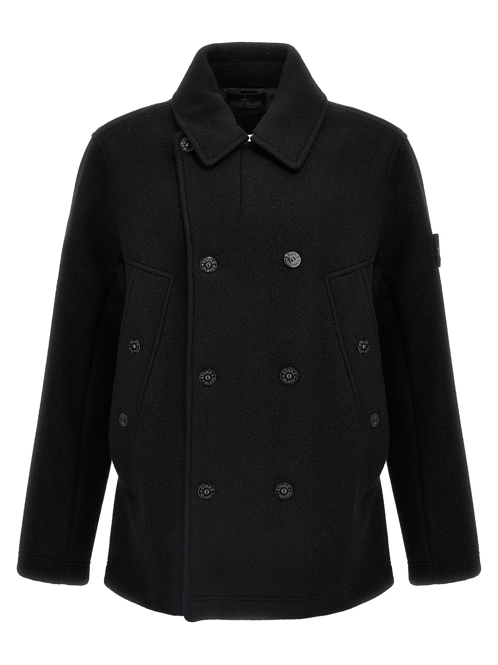 Stone Island 'Heavy Melton Ghost Piece' Coat in Black for Men | Lyst