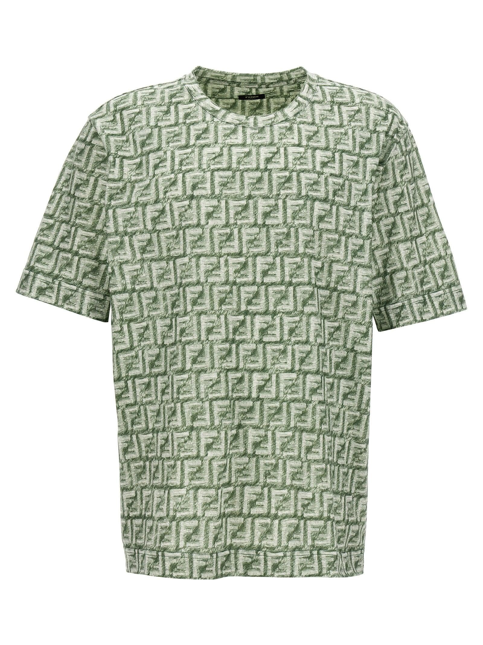 FENDI FENDI GREEN T-SHIRT WITH LOGO シンプル Tシャツ ロゴ T-Shirt Cotton Green | Fendi