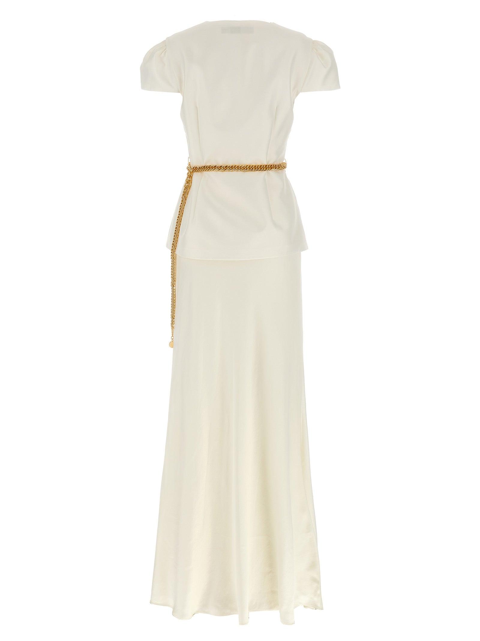 Self-Portrait Cream Taffeta Chain Belt Maxi' Dress in White | Lyst