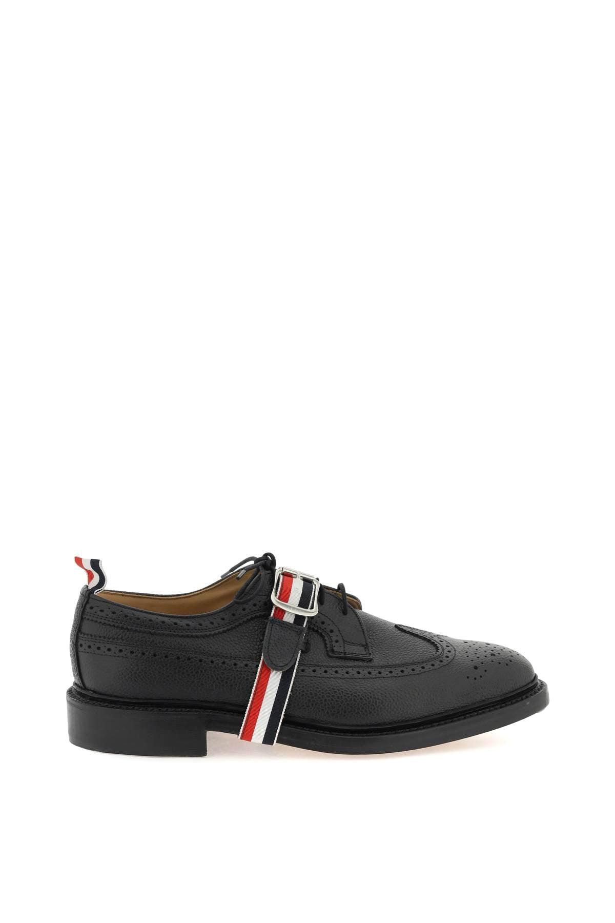 Thom Browne Grained Leather Wingtip With Tricolour Ribbon in Black for