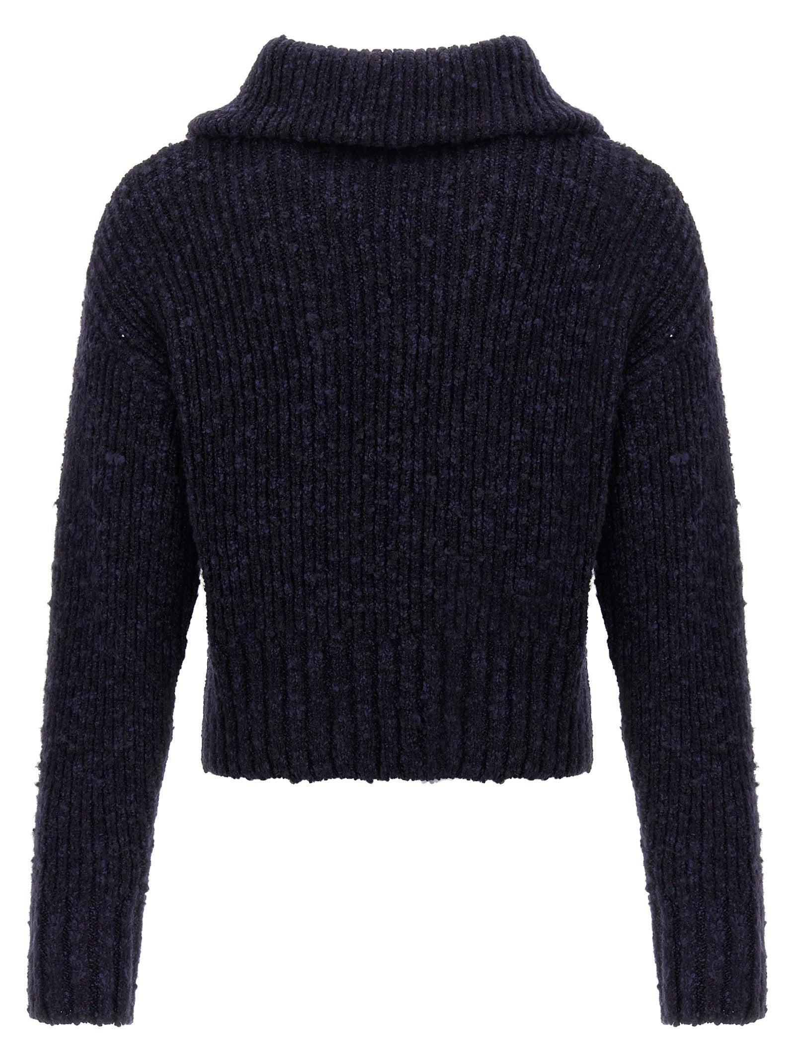 ★AMI PARIS★ Half zipper knit navy UKS633KN0022430 UKS633KN Ami Half Zip Sweater In Blue - 55% Off | Editorialist
