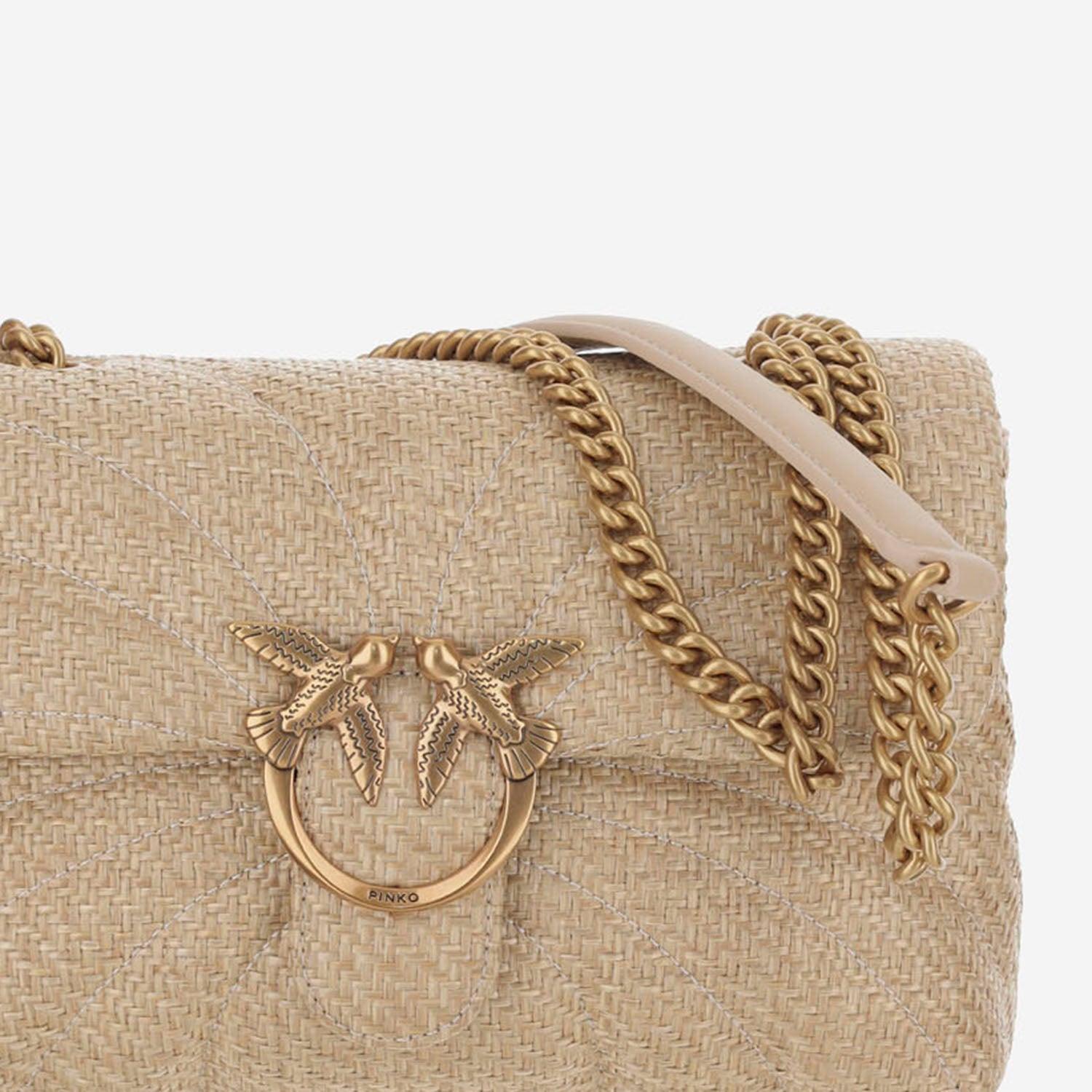 Pinko Raffia Shoulder Bag With Logo in Natural | Lyst