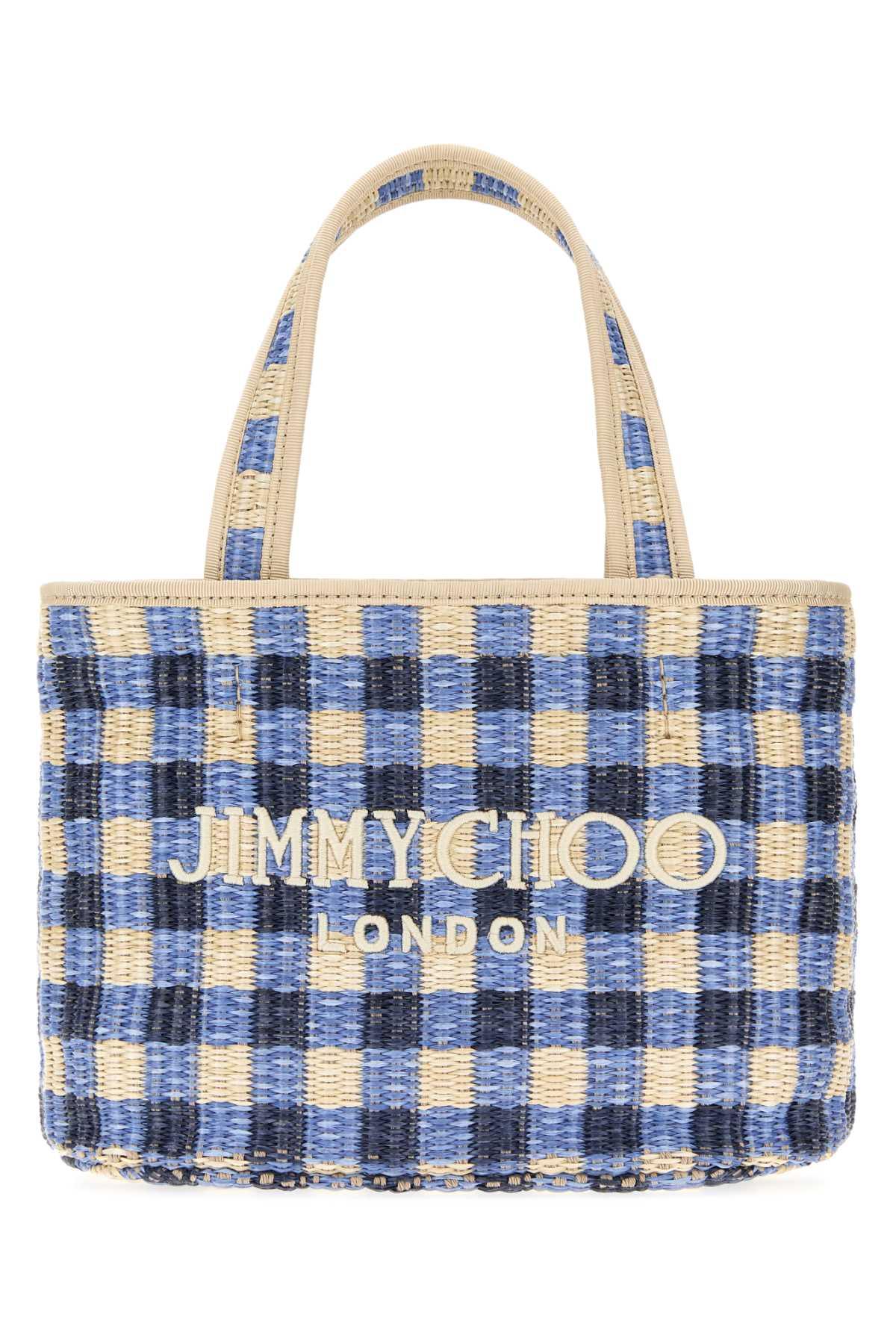 Jimmy Choo Embroidered Raffia Mini Beach Handbag in Blue | Lyst