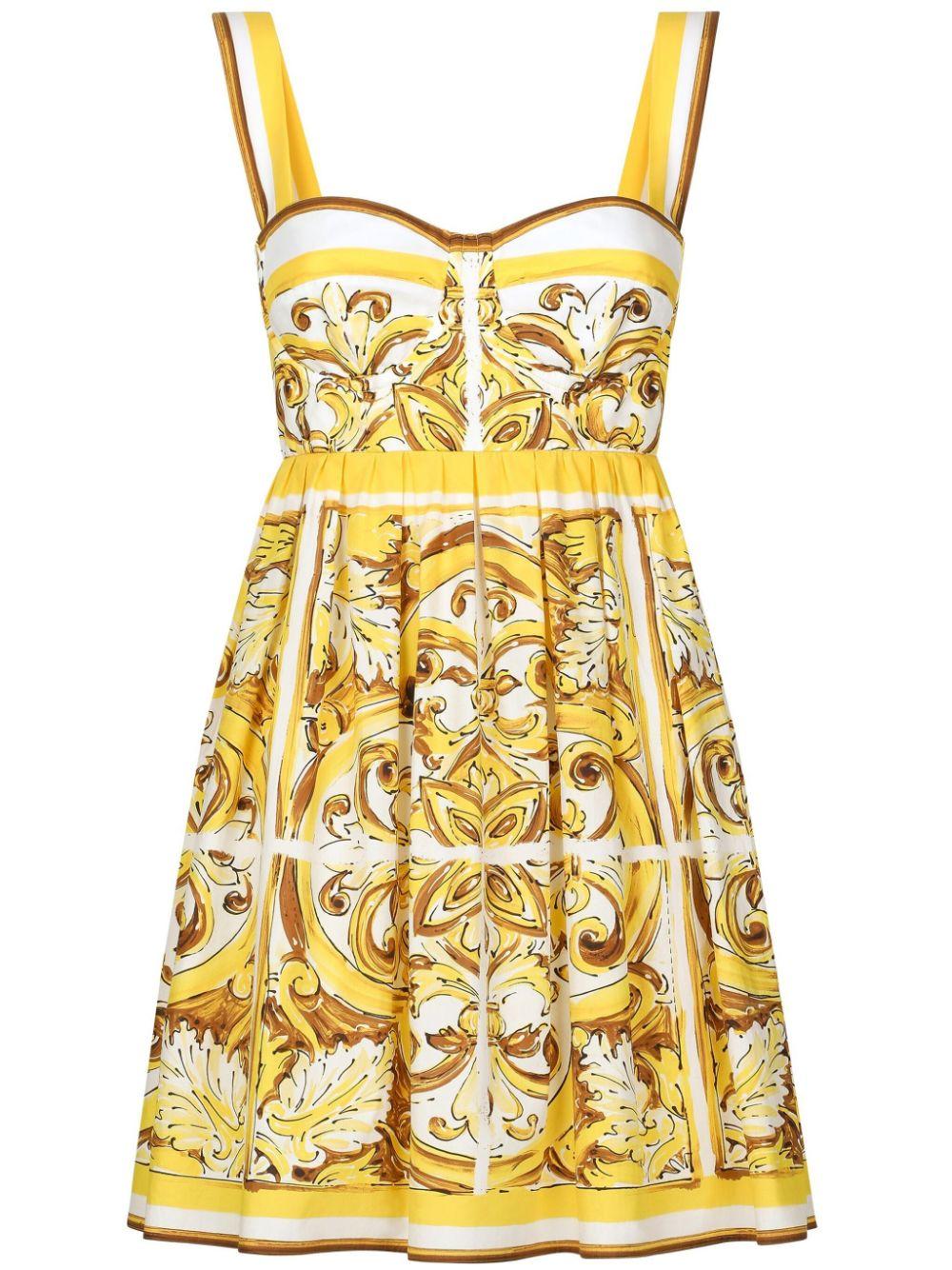 Dolce Gabbana Maiolica Print Bustier Dress in Yellow Lyst UK