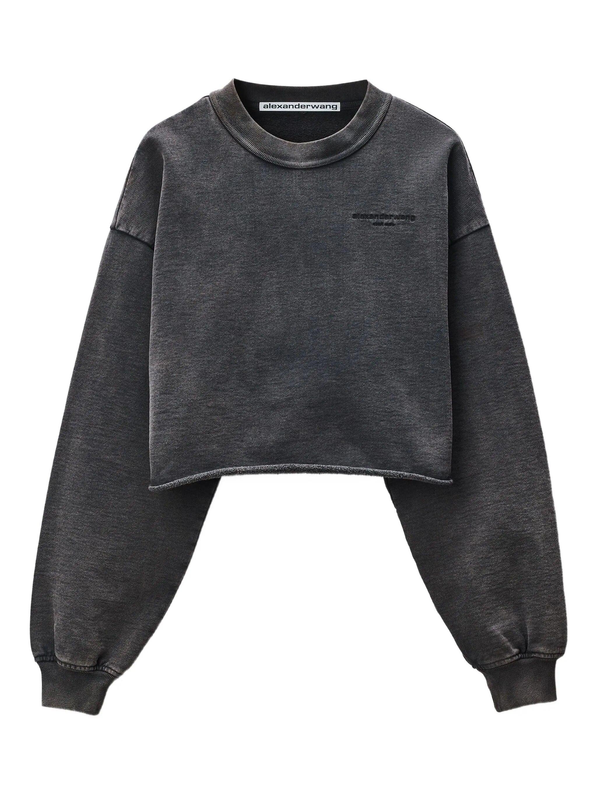Tシャツ・カットソー Alexander Wang Cropped Crew Neck Sweater Alexander Wang Crew Neck Long Sleeve in Light Heather Grey
