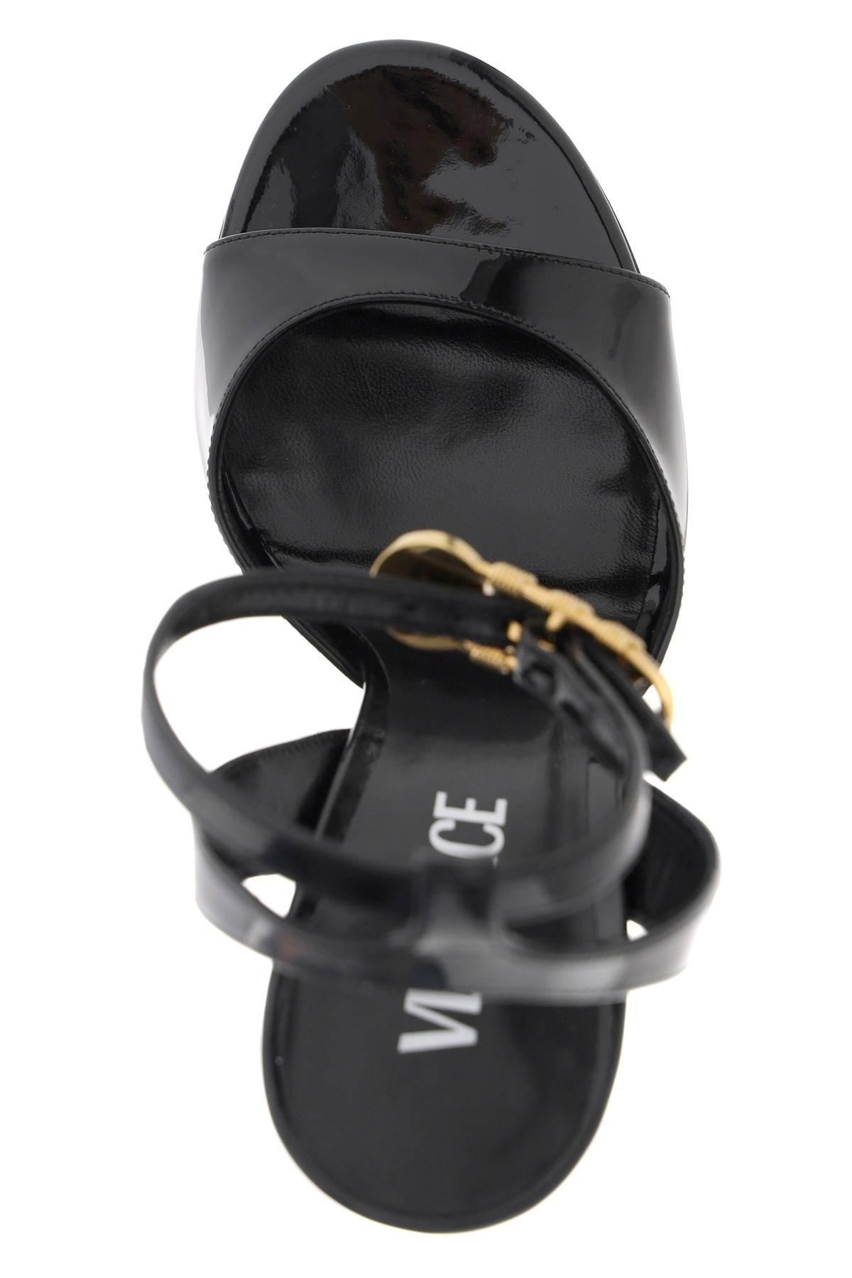 Versace 'safety Pin' Patent Leather Sandals in Black | Lyst