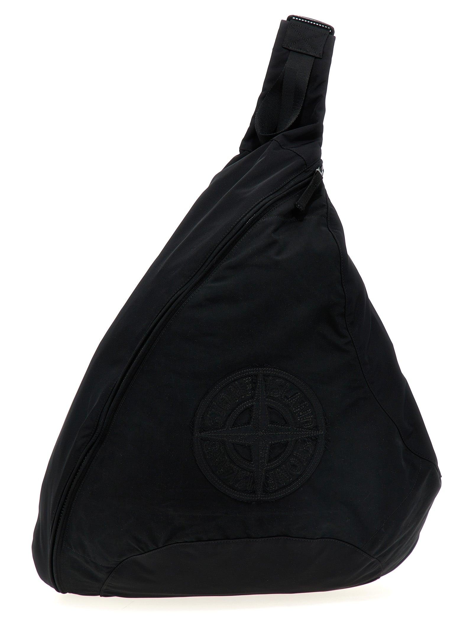Stone Island One-Shoulder Backpack With Logo Embroidery in Black 
