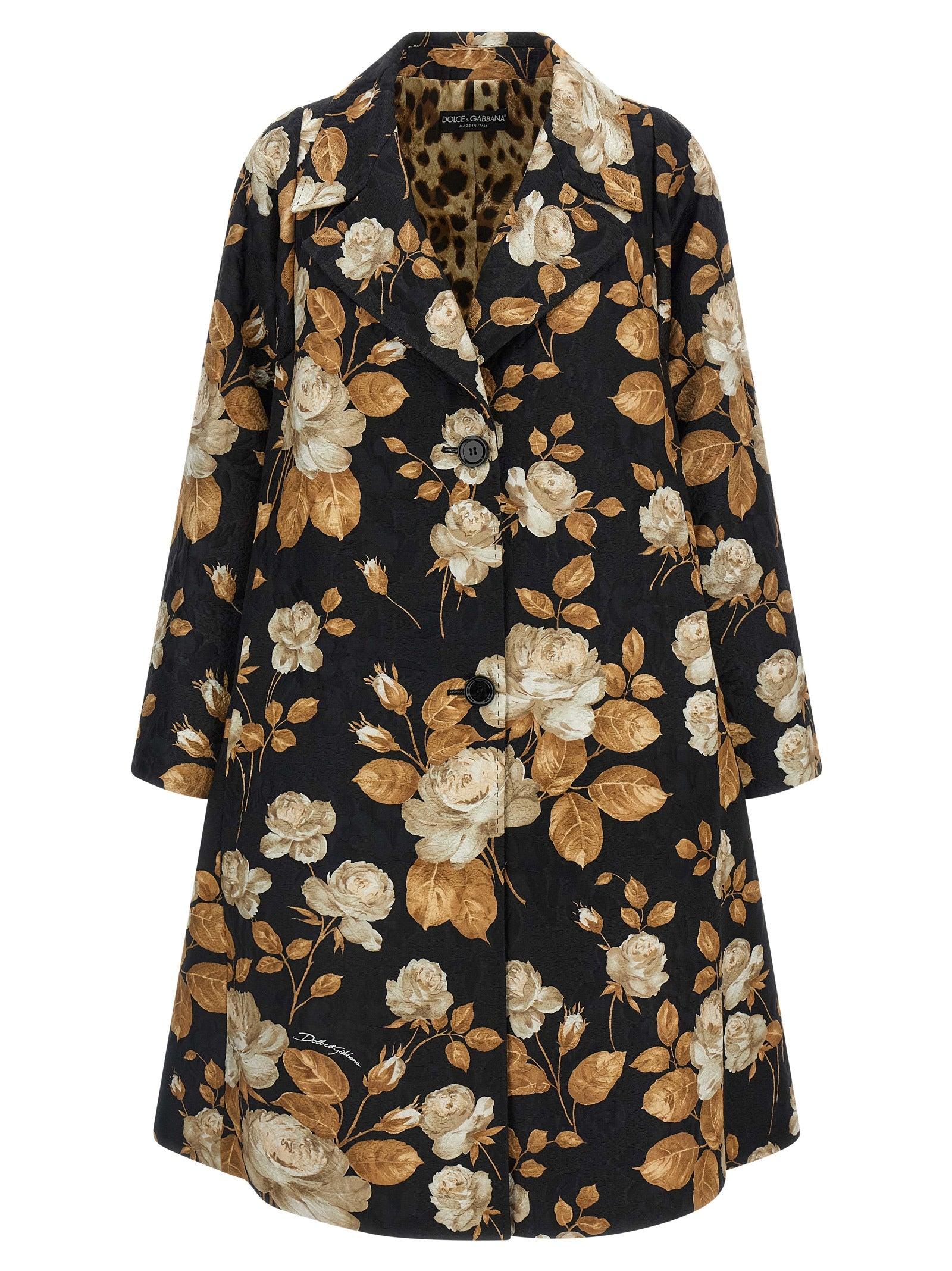Dolce Gabbana Brocade Coat in Black Lyst UK