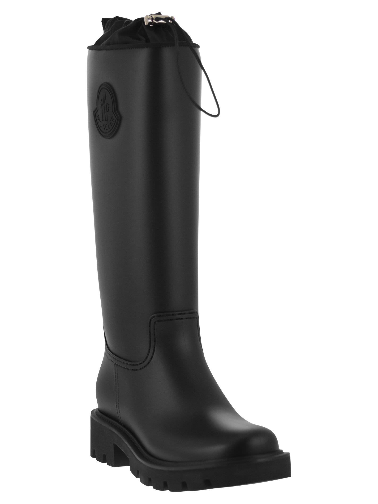 Black knee high rain boots hot sale