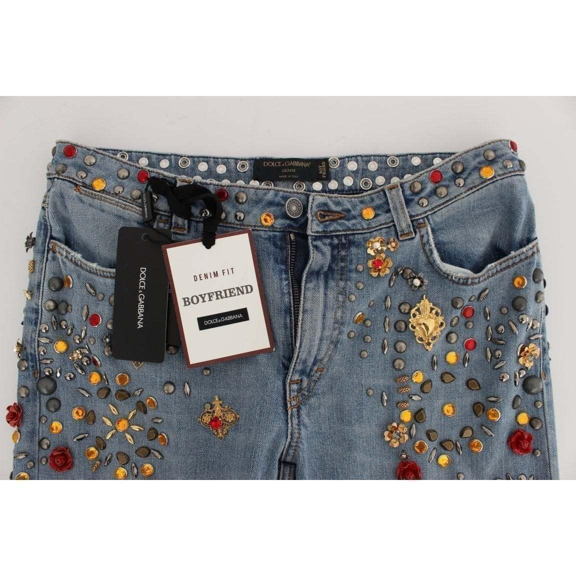 Dolce & Gabbana Denim Crystal Roses Heart Embellished Jeans in 
