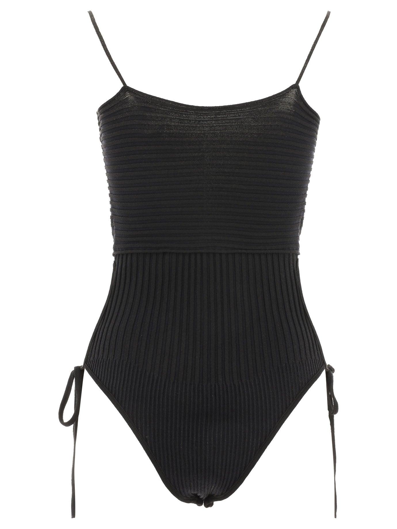 ANDREADAMO Ribbed Bodysuit With Cut-out in Black | Lyst