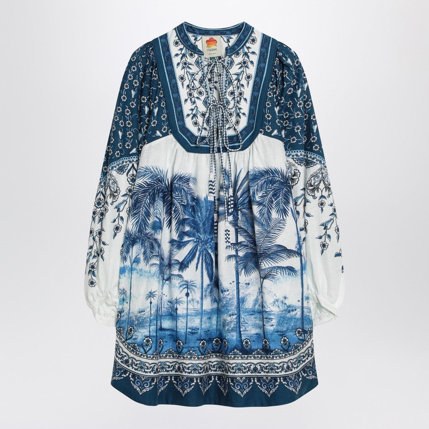 ワンピースその他 FARM Rio Linen-blend dress with palm print FARM Rio Linen-blend Dress With Palm Print in Blue | Lyst