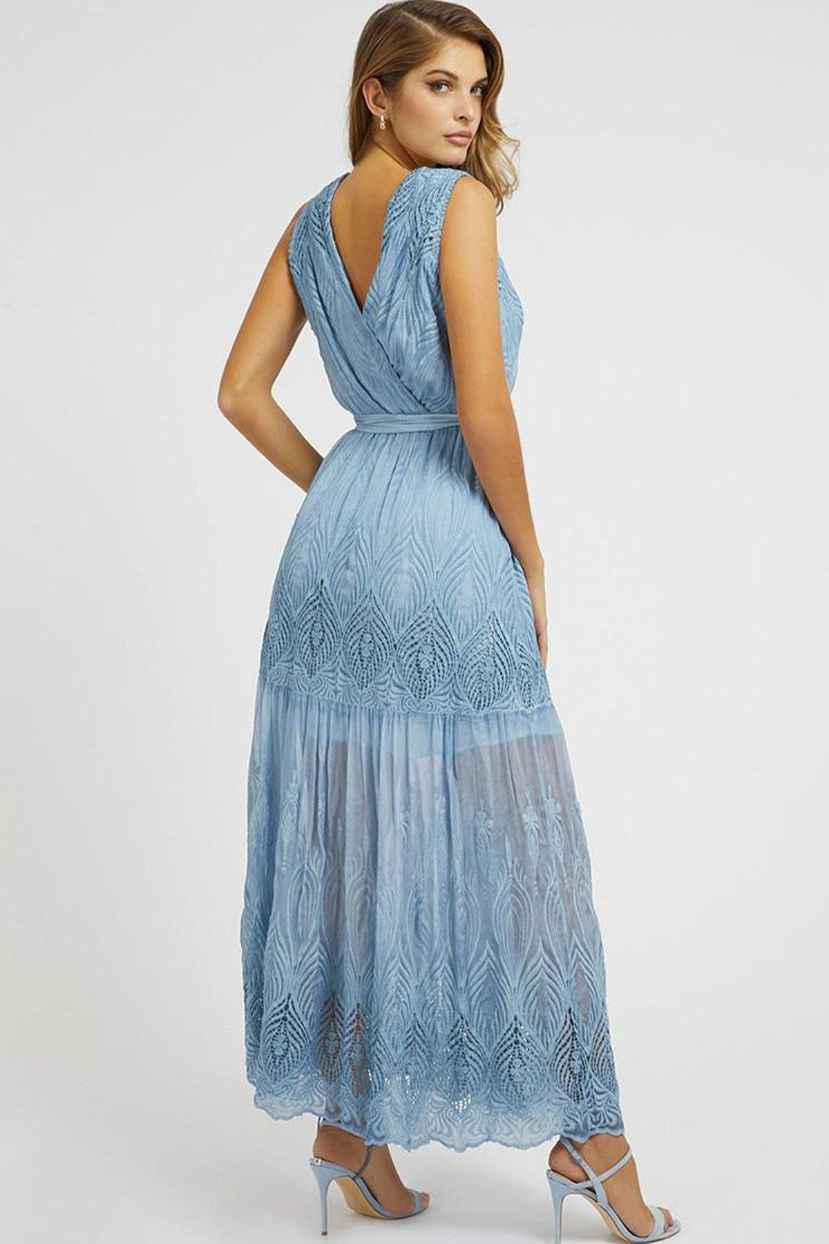 open lace back dress Campbell One Shoulder Balloon Sleeve Maxi Dress | Cornflower Blue | Dresses main image 0