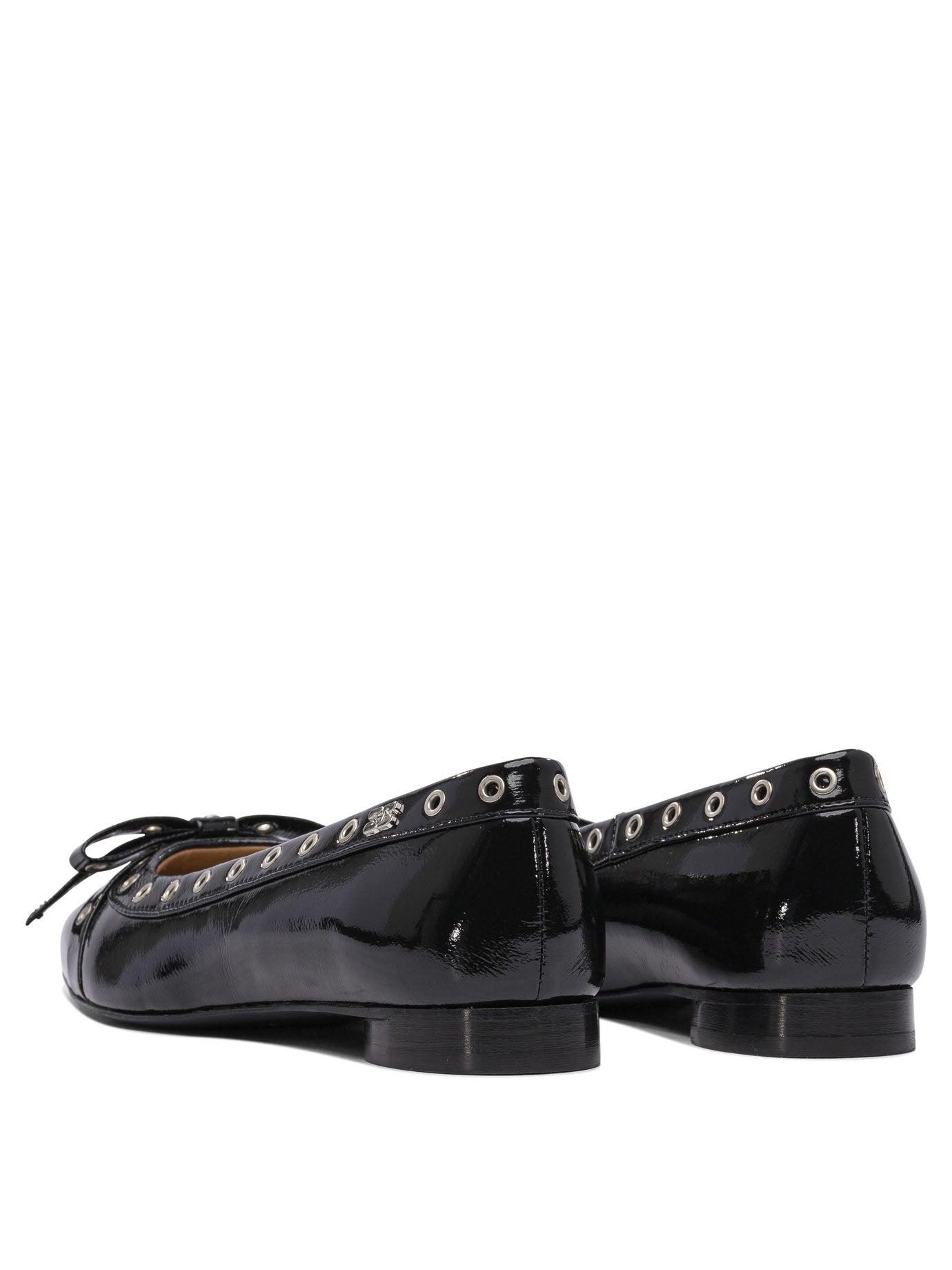 Ganni Eyelet Bow Ballet Flats in Black | Lyst