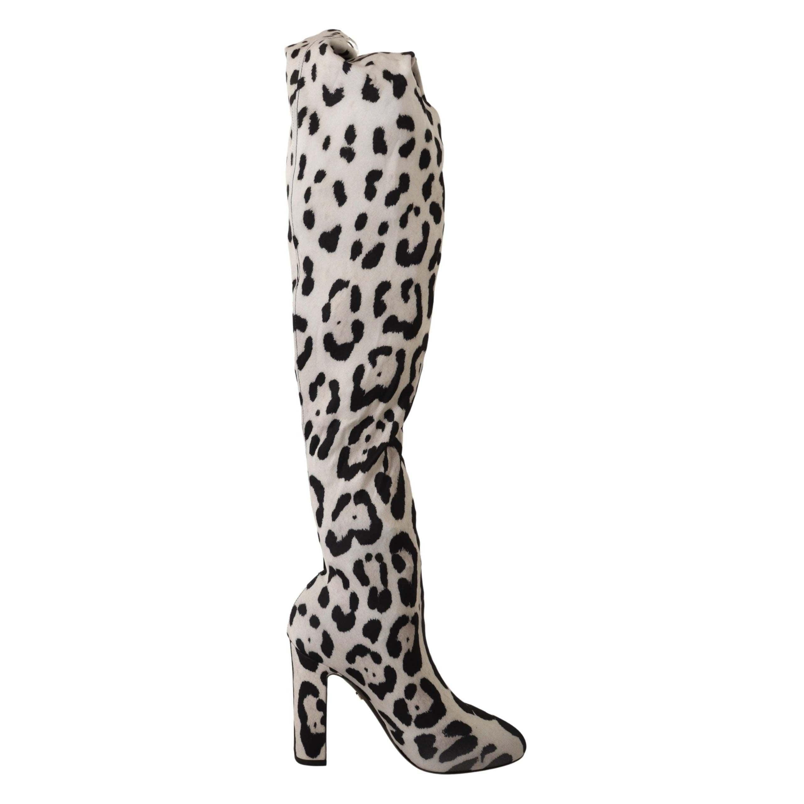 Black Leopard Stretch Long Boots | Lyst