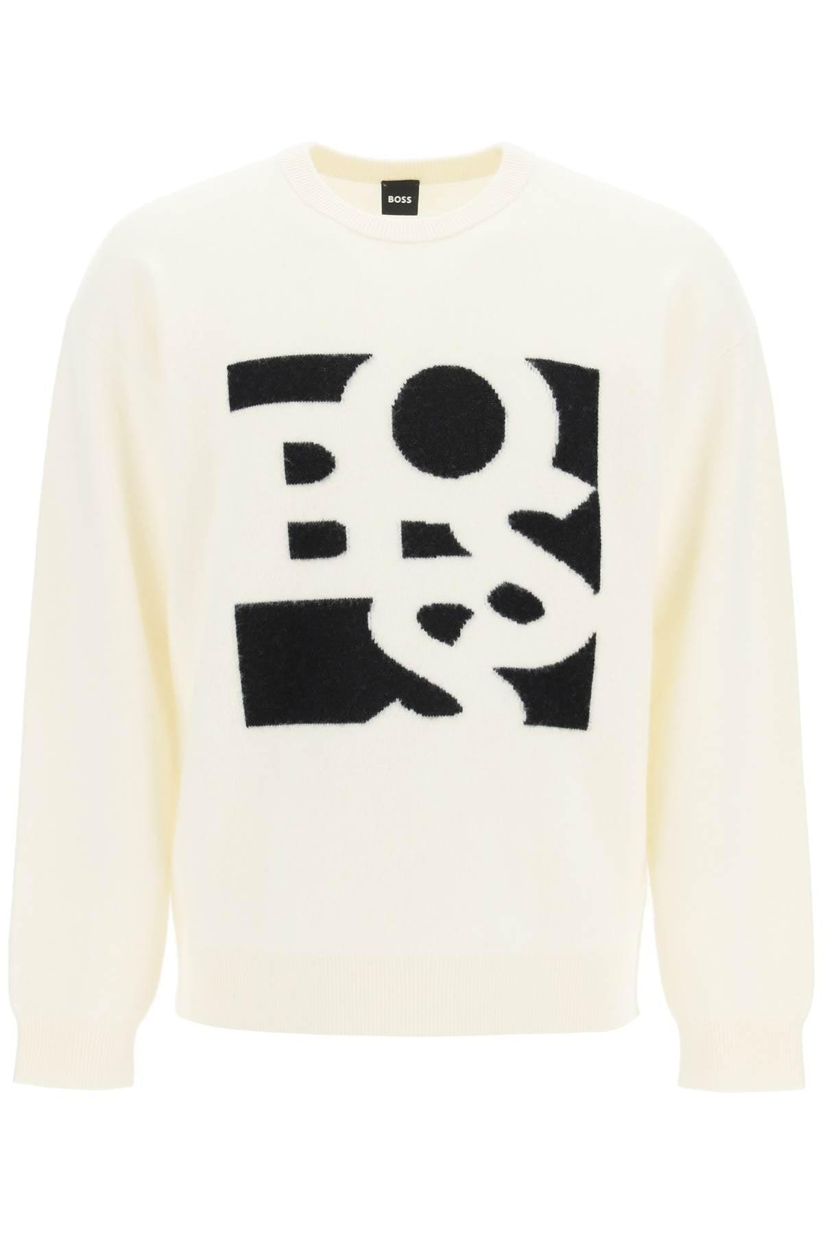 BOSS by HUGO BOSS Virgin Wool And Cashmere Sweater With Shaken Logo in  Natural for Men | Lyst