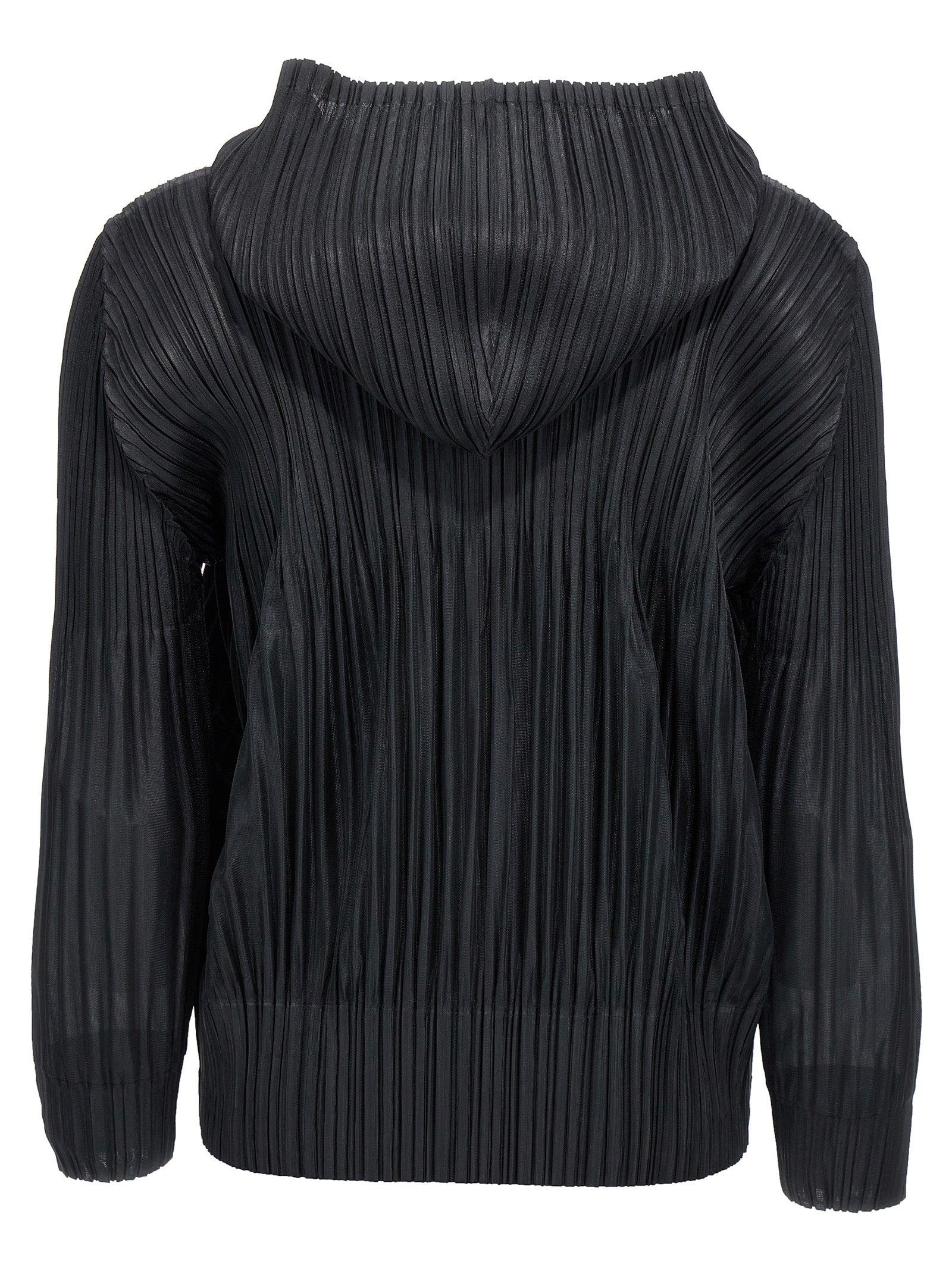 Pleats Please Issey Miyake 'Fluffy Basics' Hooded Jacket in Black