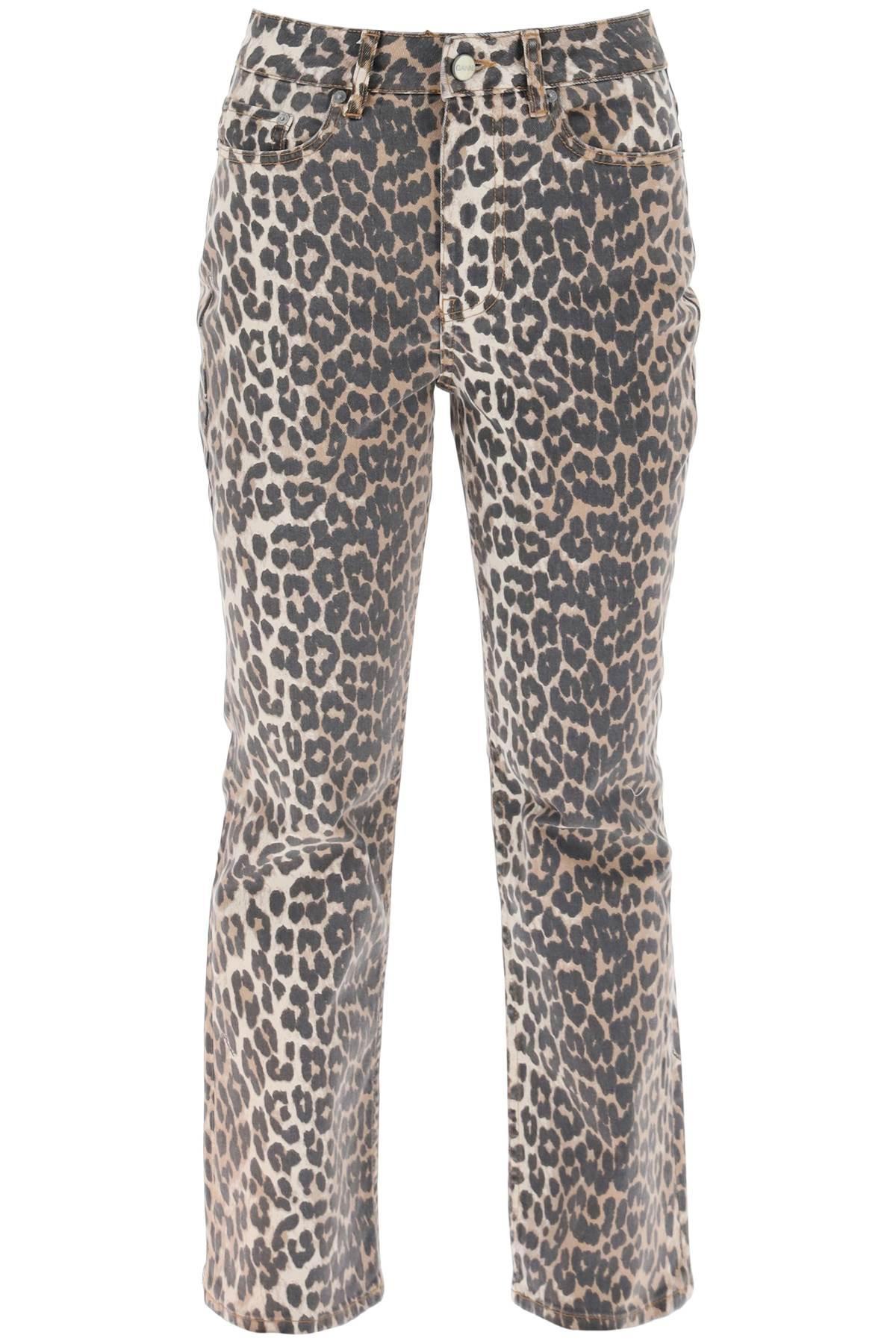 Ganni Leopard Print Denim Broek in het Grijs Lyst NL