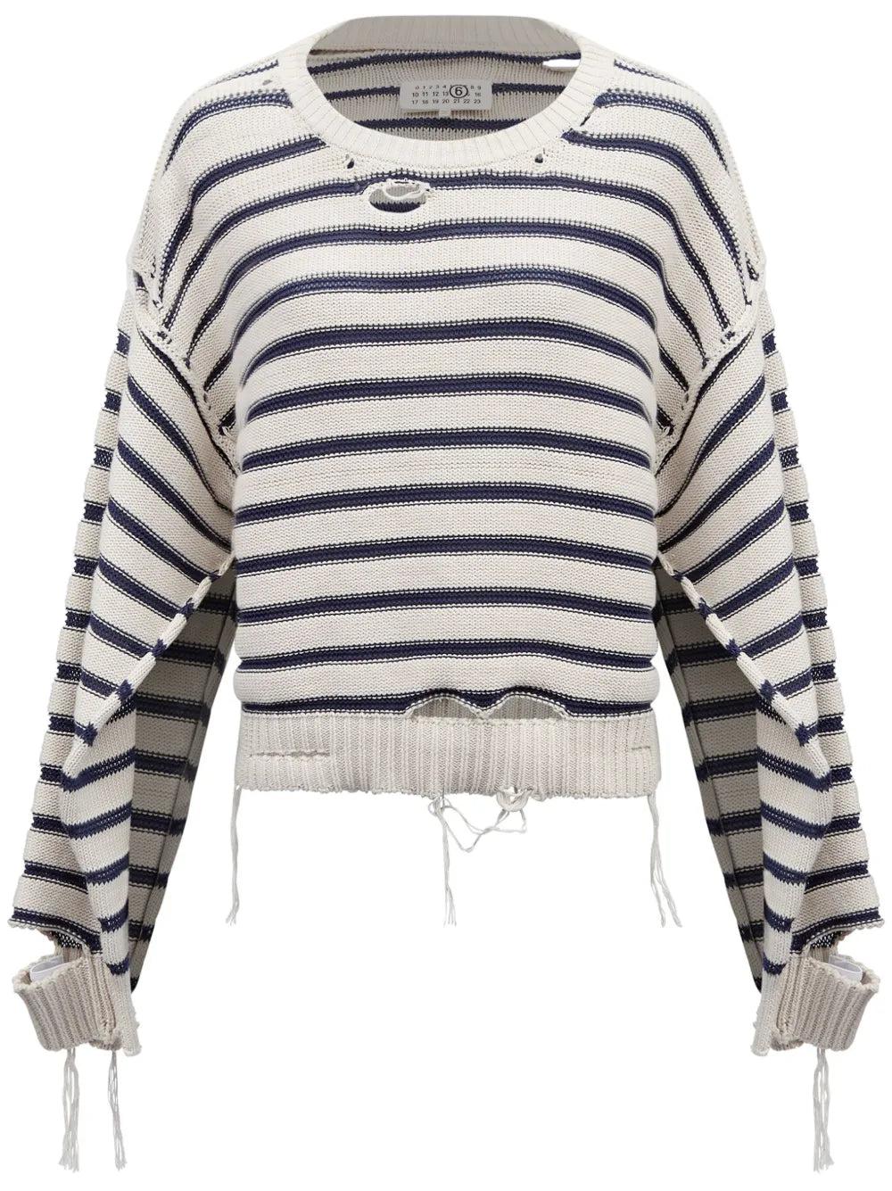 MM6 by Maison Margiela Striped Crew Neck Sweater in White for Men