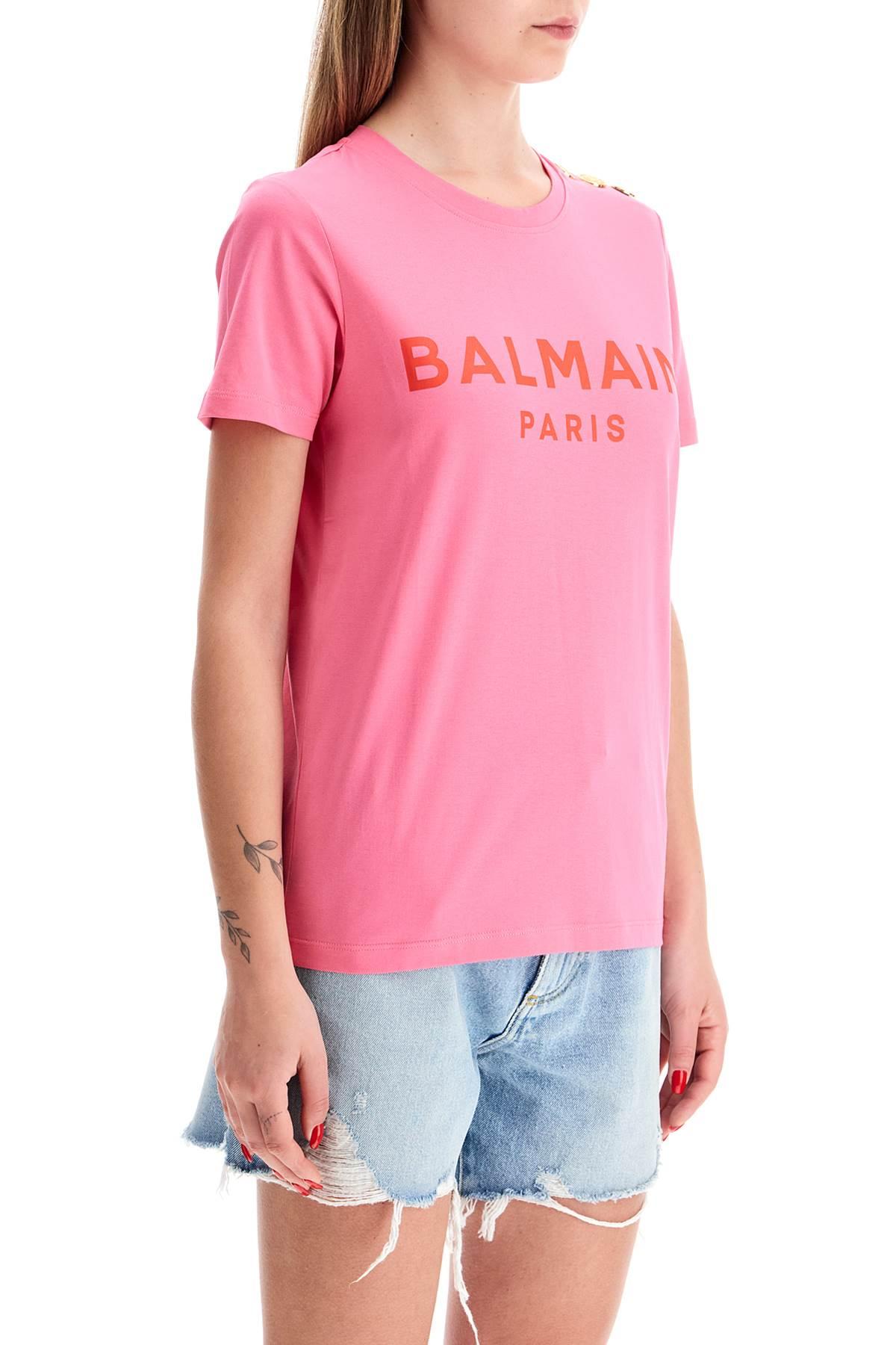 Balmain Logo T-Shirt With Buttons in Pink | Lyst