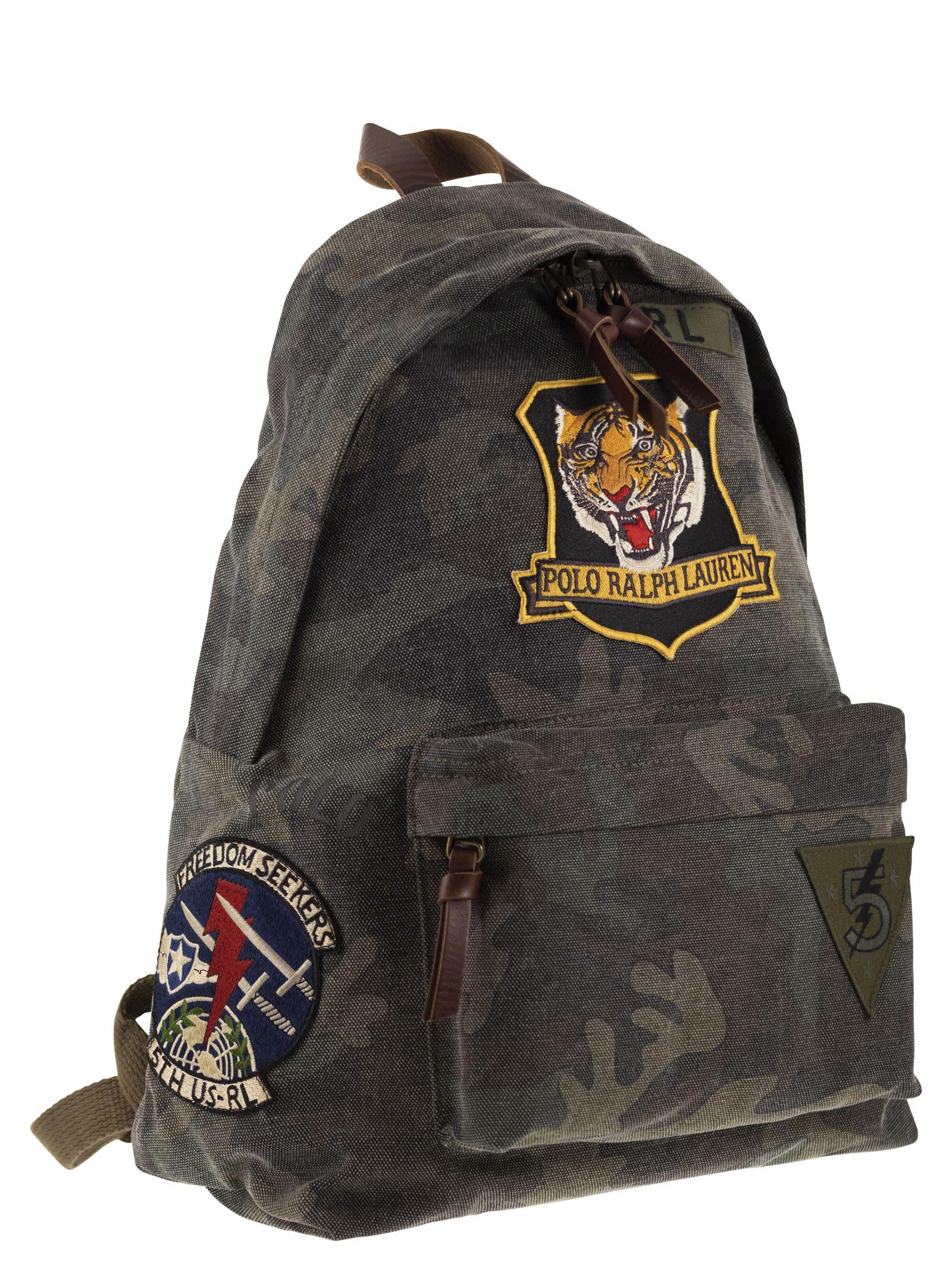 Polo Ralph Lauren Camouflage Canvas Backpack With Tiger in