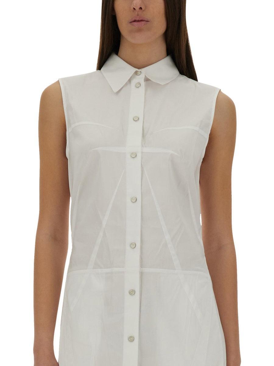 helmut lang white shirt dress HELMUT LANG Women's Sleeveless Side Slits Cotton Midi Shirt Dress White  Size 2