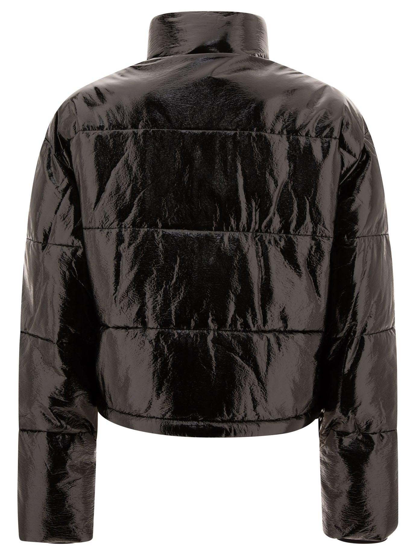 Black cropped vinyl puffer jacket 2025
