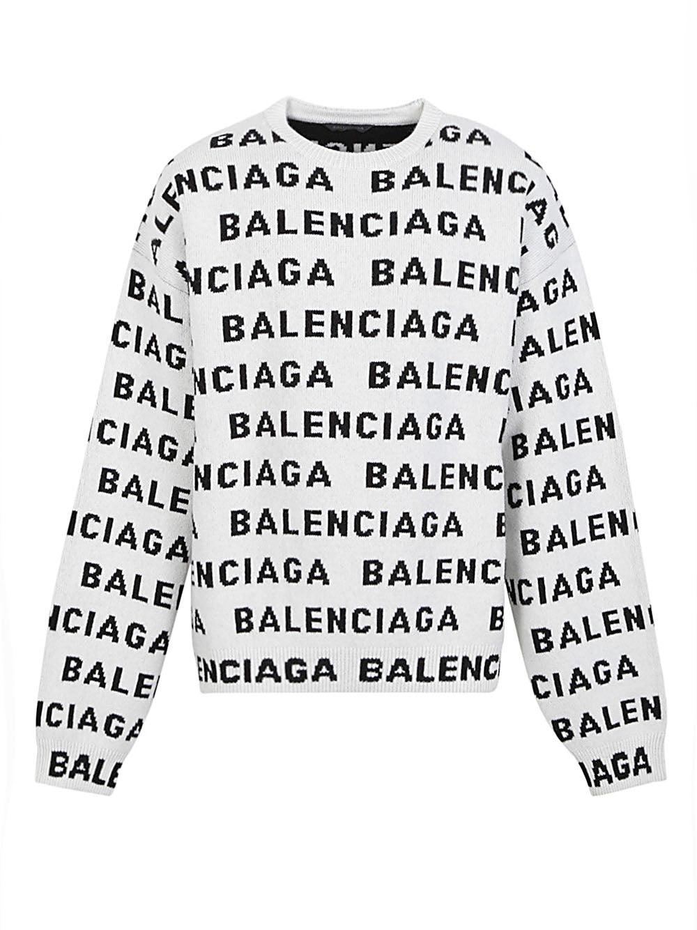 Balenciaga Allover Logo Wool Crewneck Jumper in White Lyst UK
