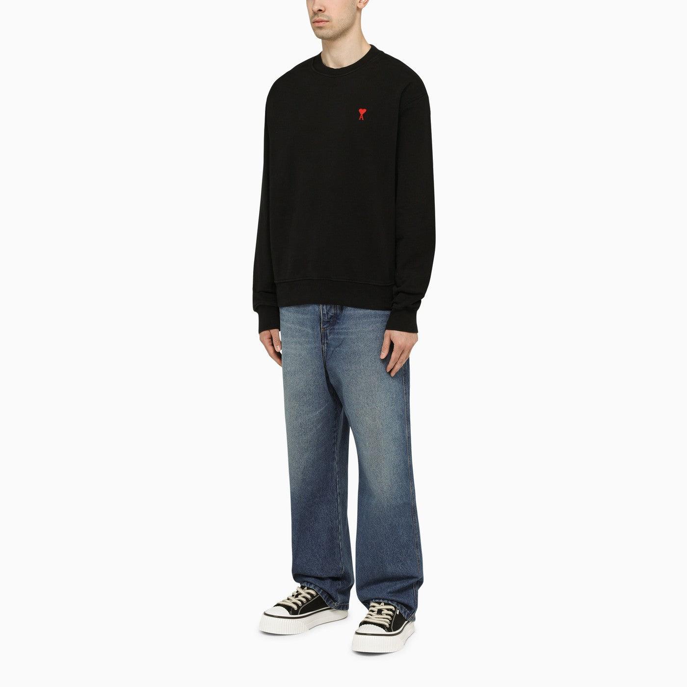 Ami Paris Ami De Coeur Black Crew Neck Sweatshirt for Men | Lyst