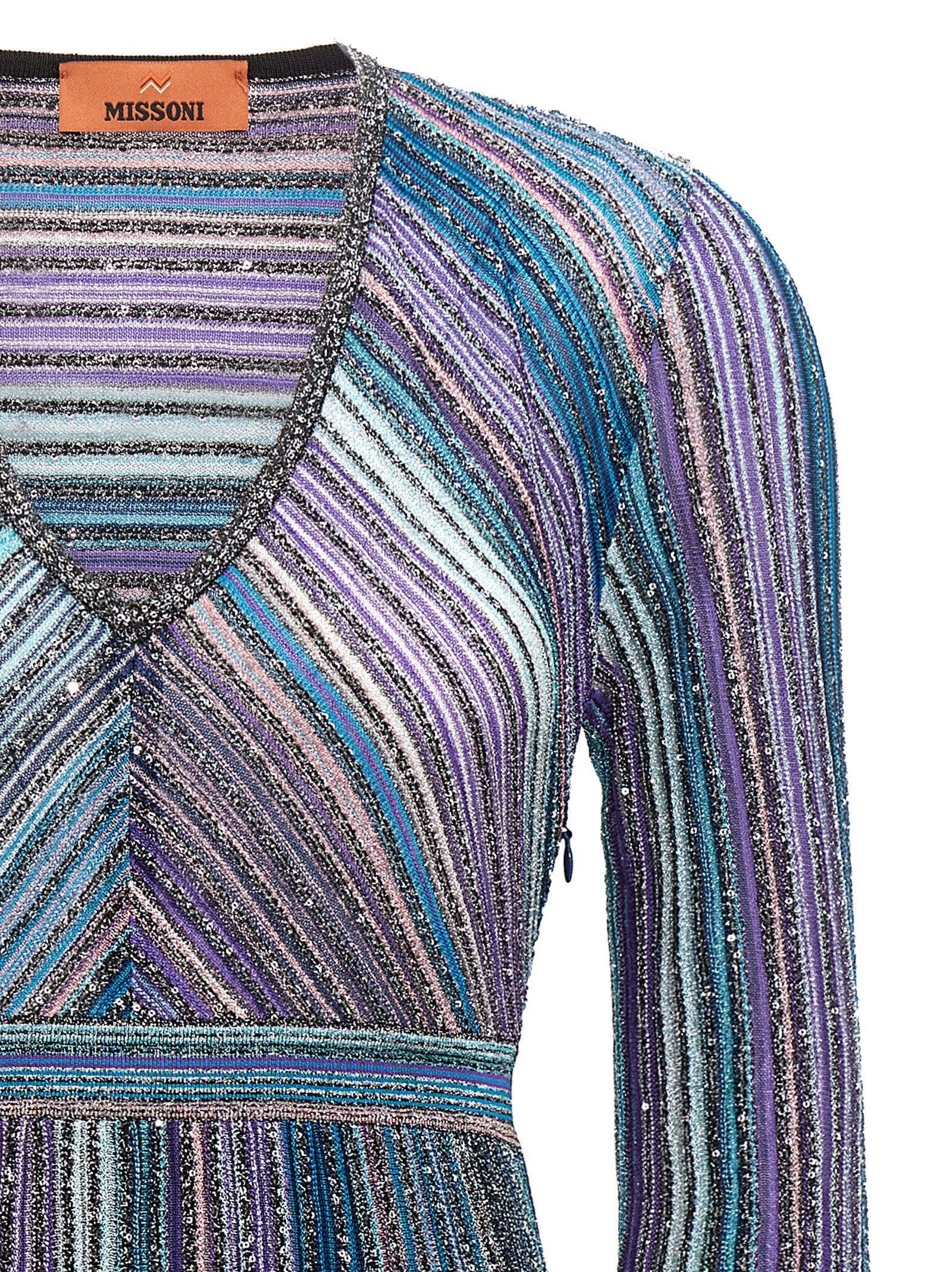 Missoni Lam Pleated Long Dress With Sequins in Blue | Lyst