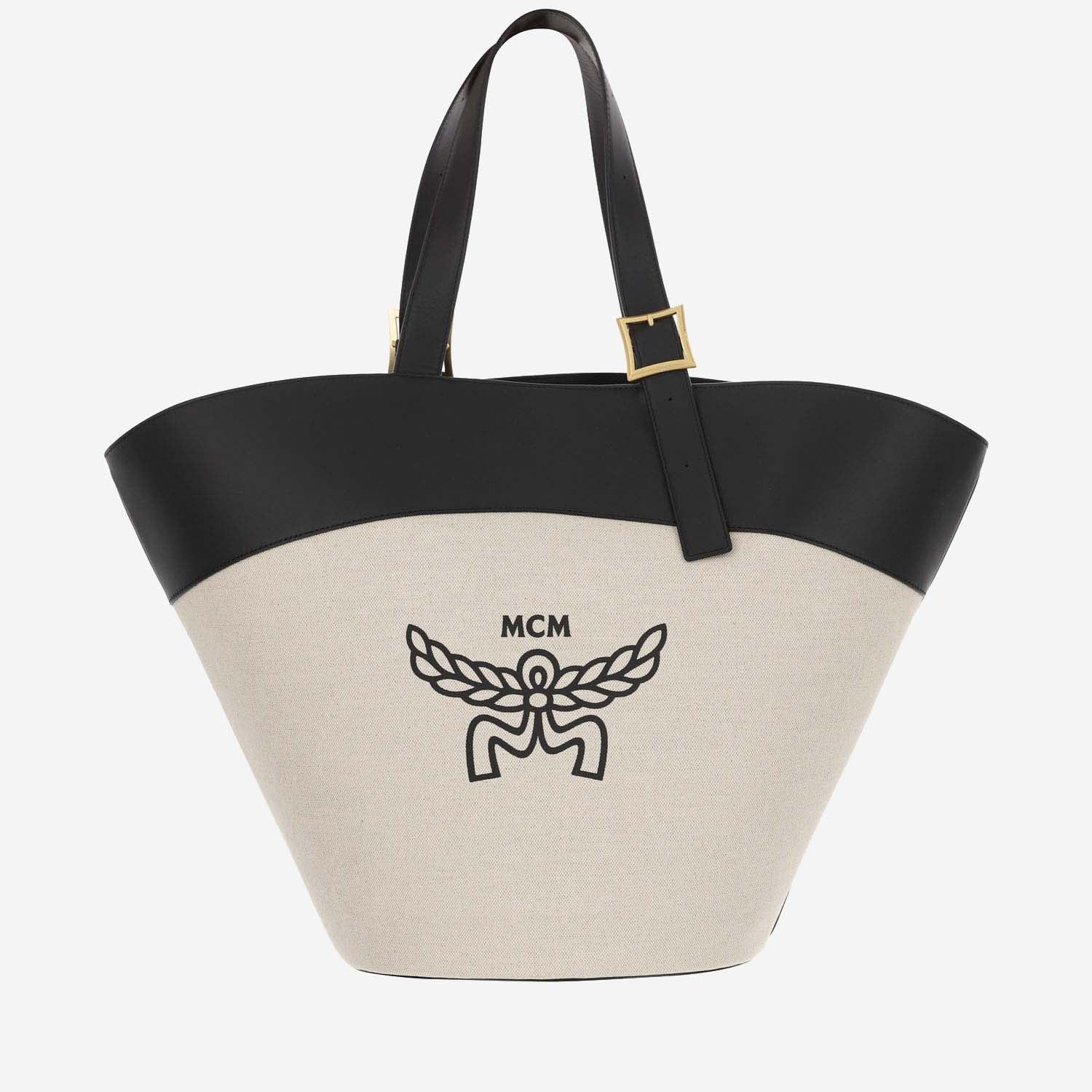 Black and white mcm tote bag online