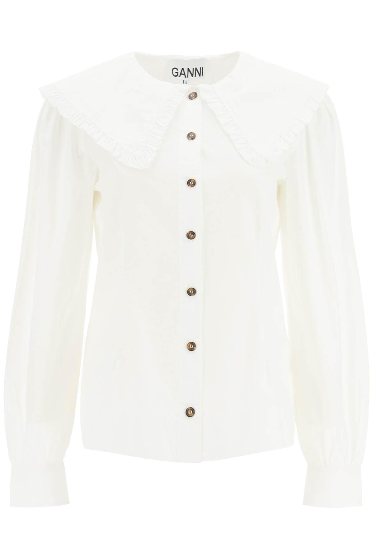 Ganni Cotton Shirt With Oversized Collar in White | Lyst UK