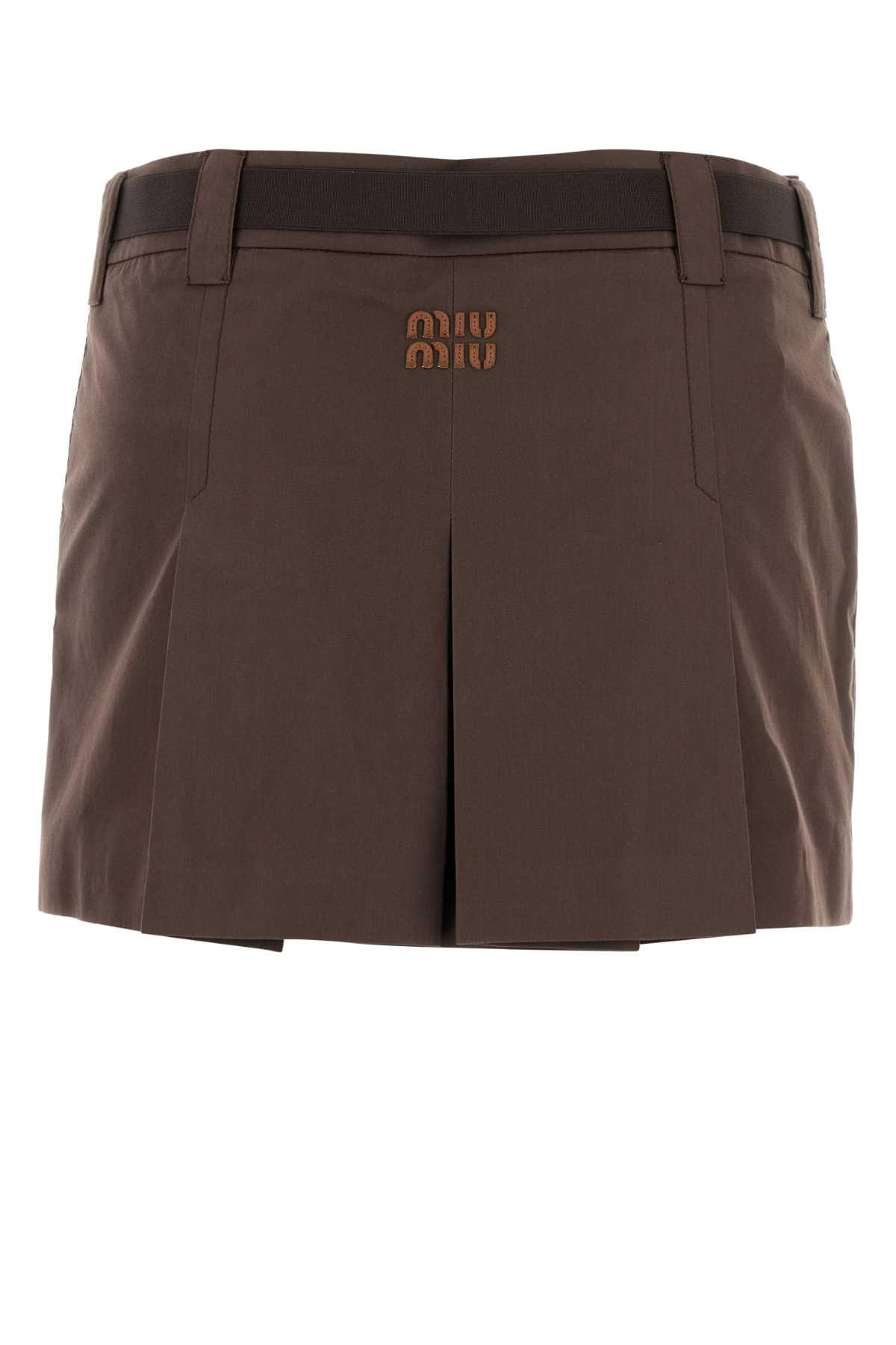 ミニスカート MIUMIU BROWN COTTON BLEND MINI SKIRT Miu Miu Skirt Brown Womens Miu Miu