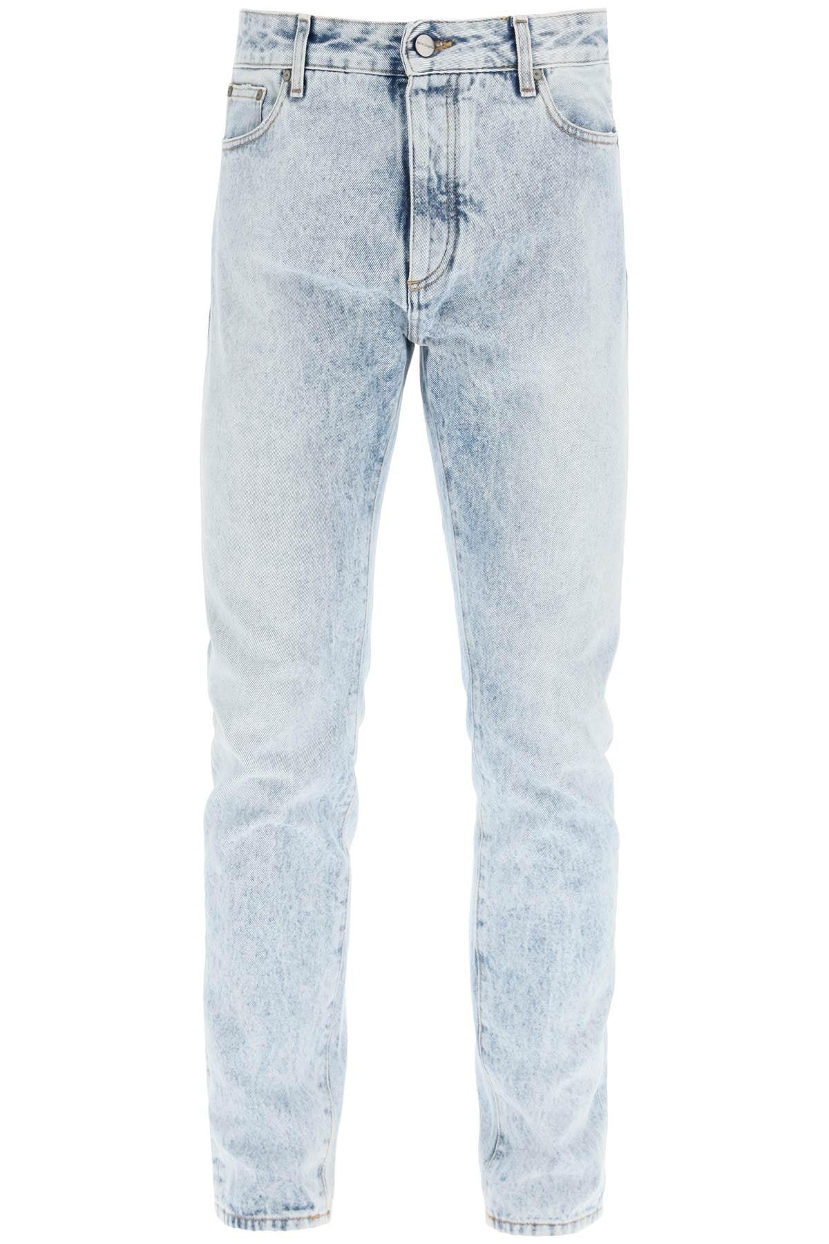 Palm Angels Slim-fit Acid-wash Jeans With Rear Curved Logo Print in Blue  for Men | Lyst